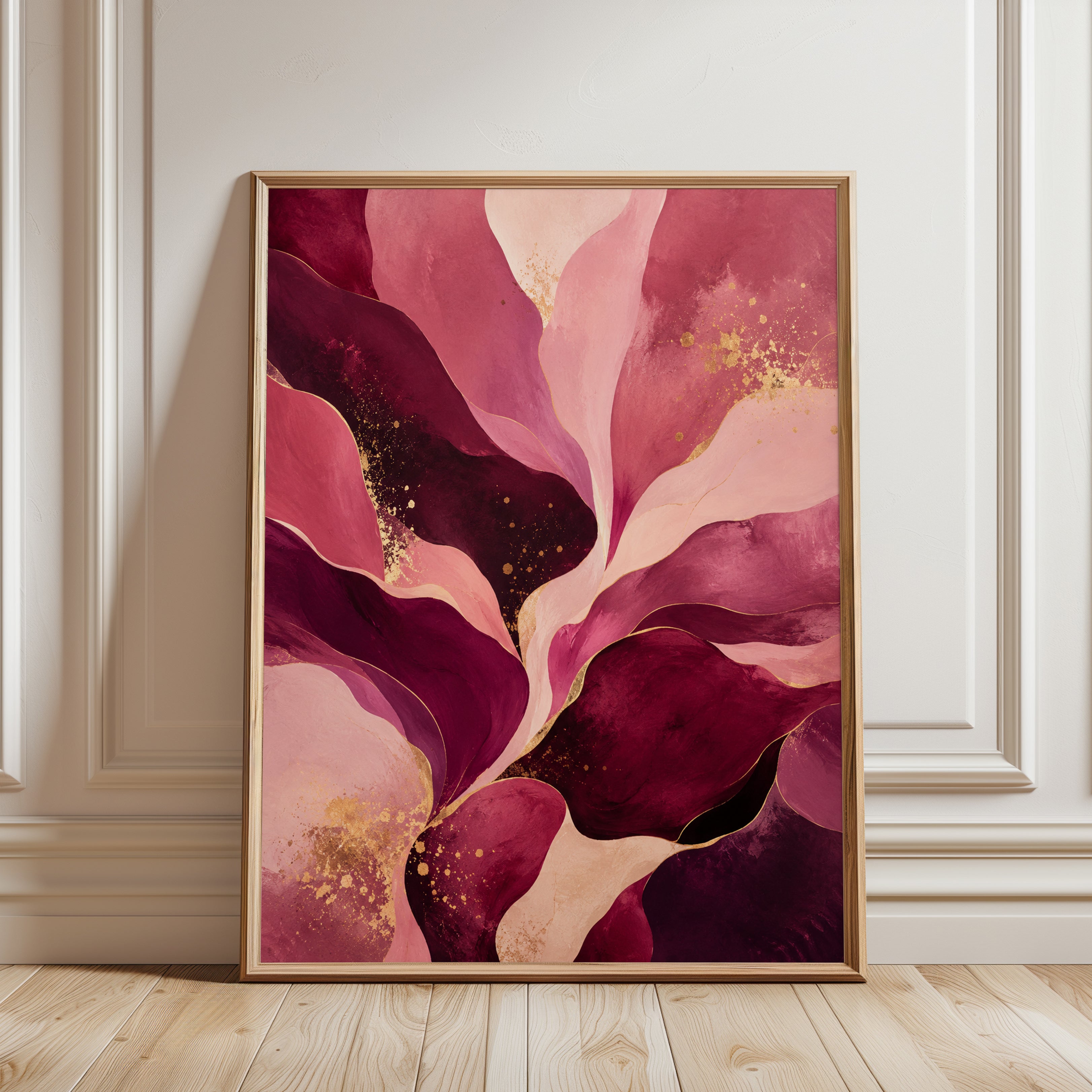 Pink Abstract Wall Art – Floral Watercolor Print - framed detail