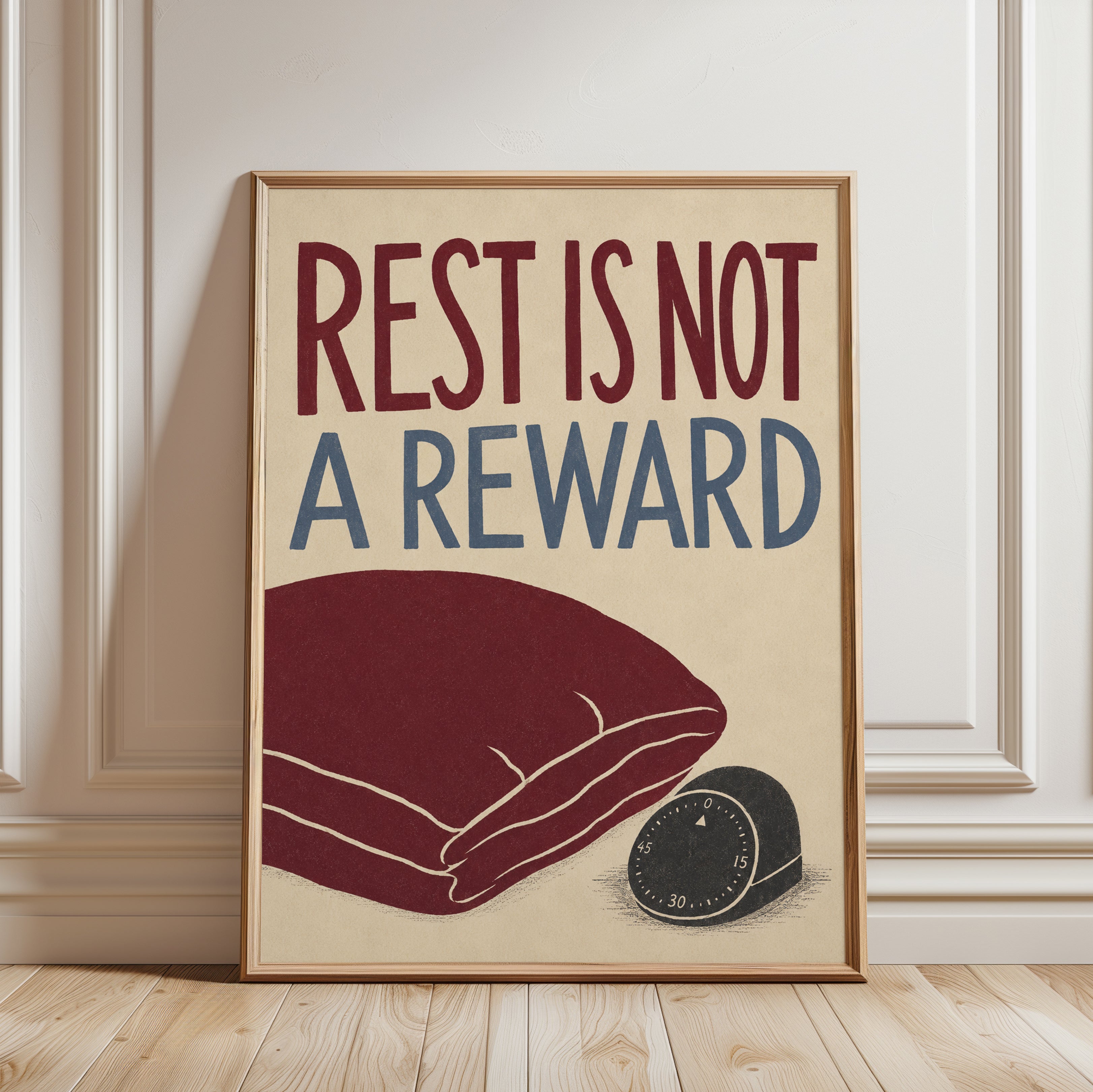 Rest Is Not A Reward Print: Vintage Motivational Poster - framed detail