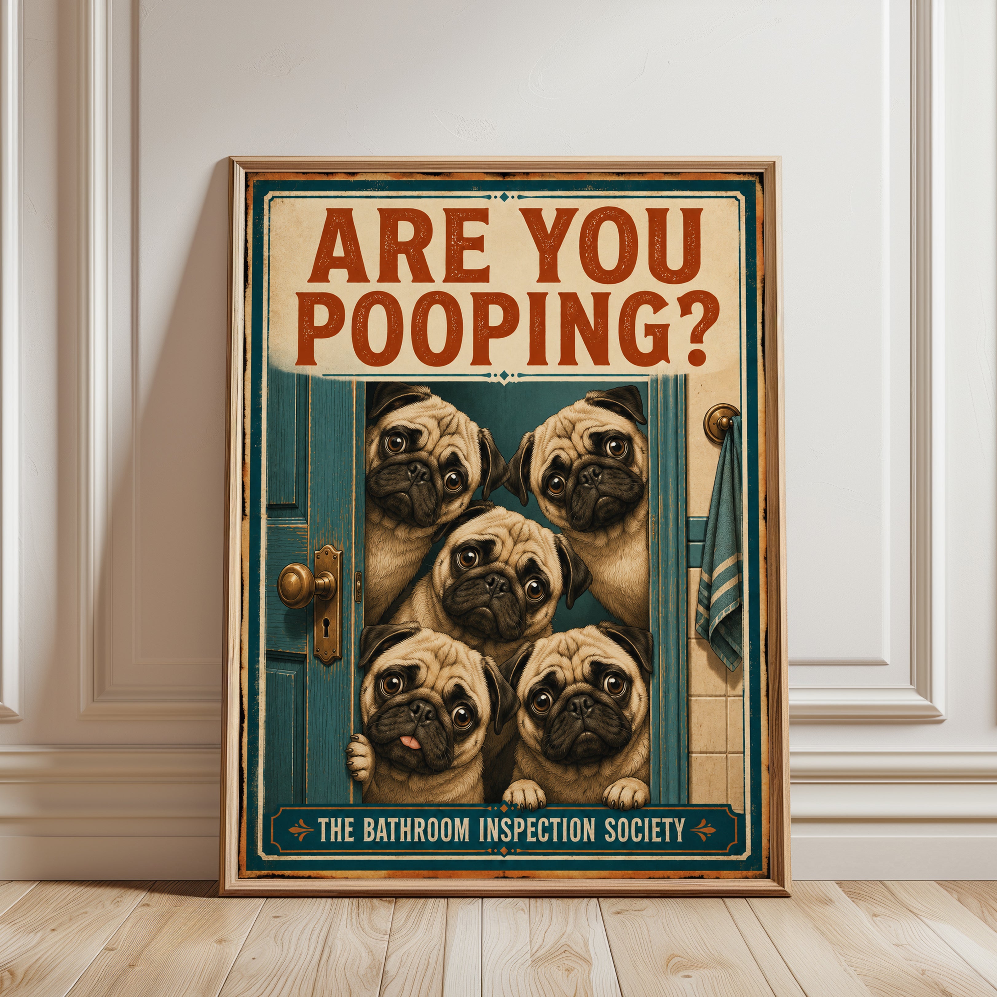 Pug Wall Art Print: Vintage Humor - framed detail