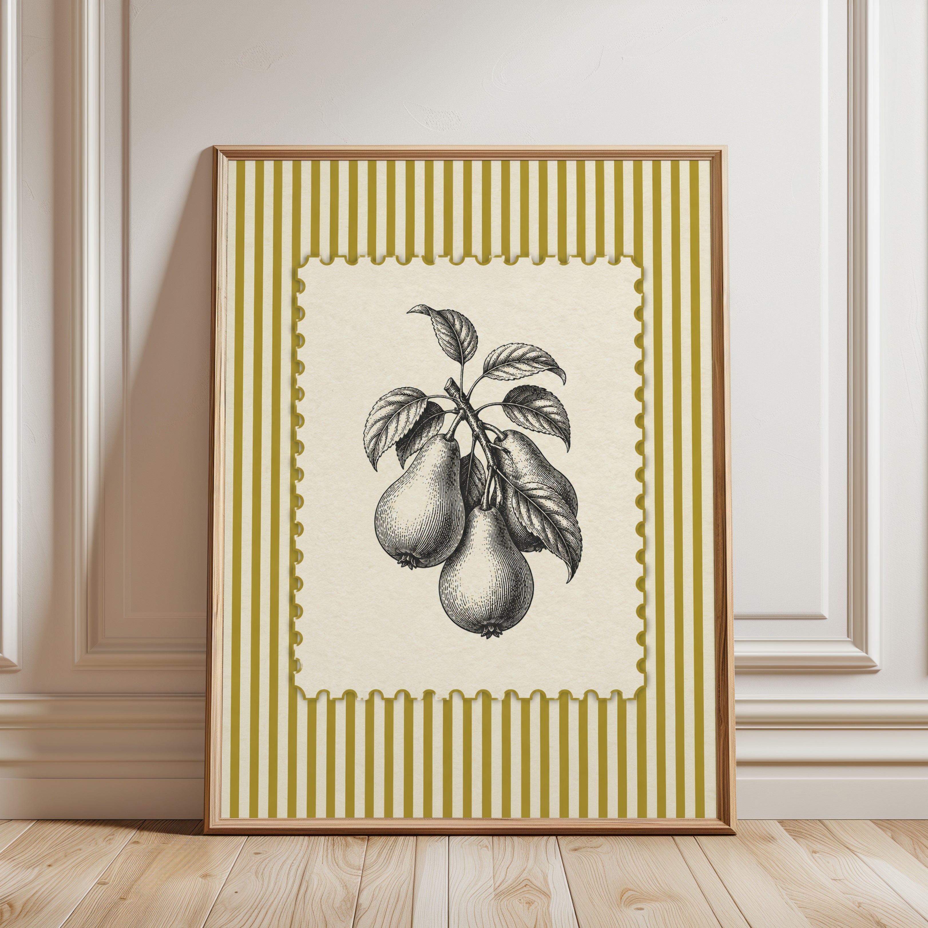 Pear Botanical Print – Vintage Fruit Wall Art - framed detail