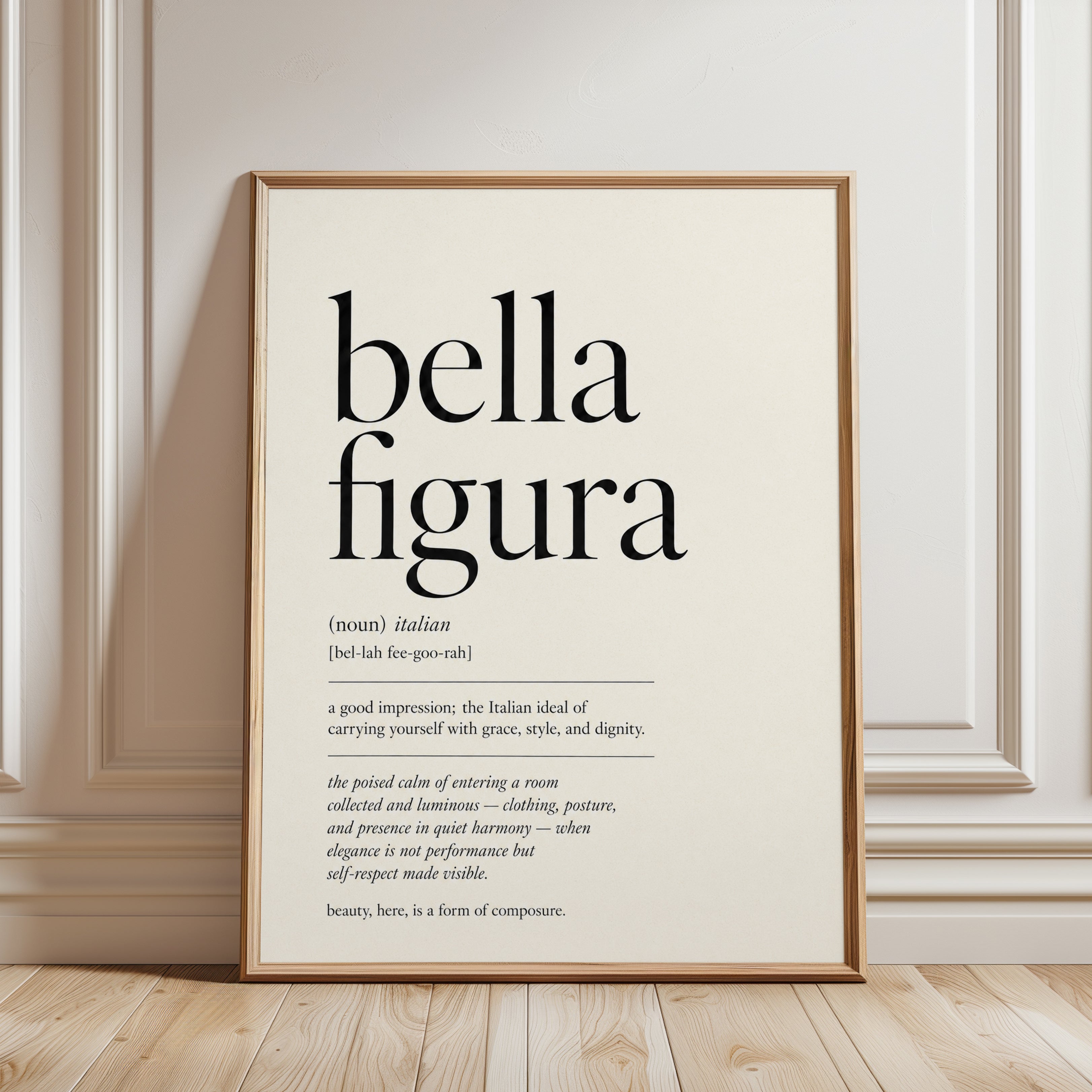 Bella Figura Typography Print – Italian Quote - framed detail