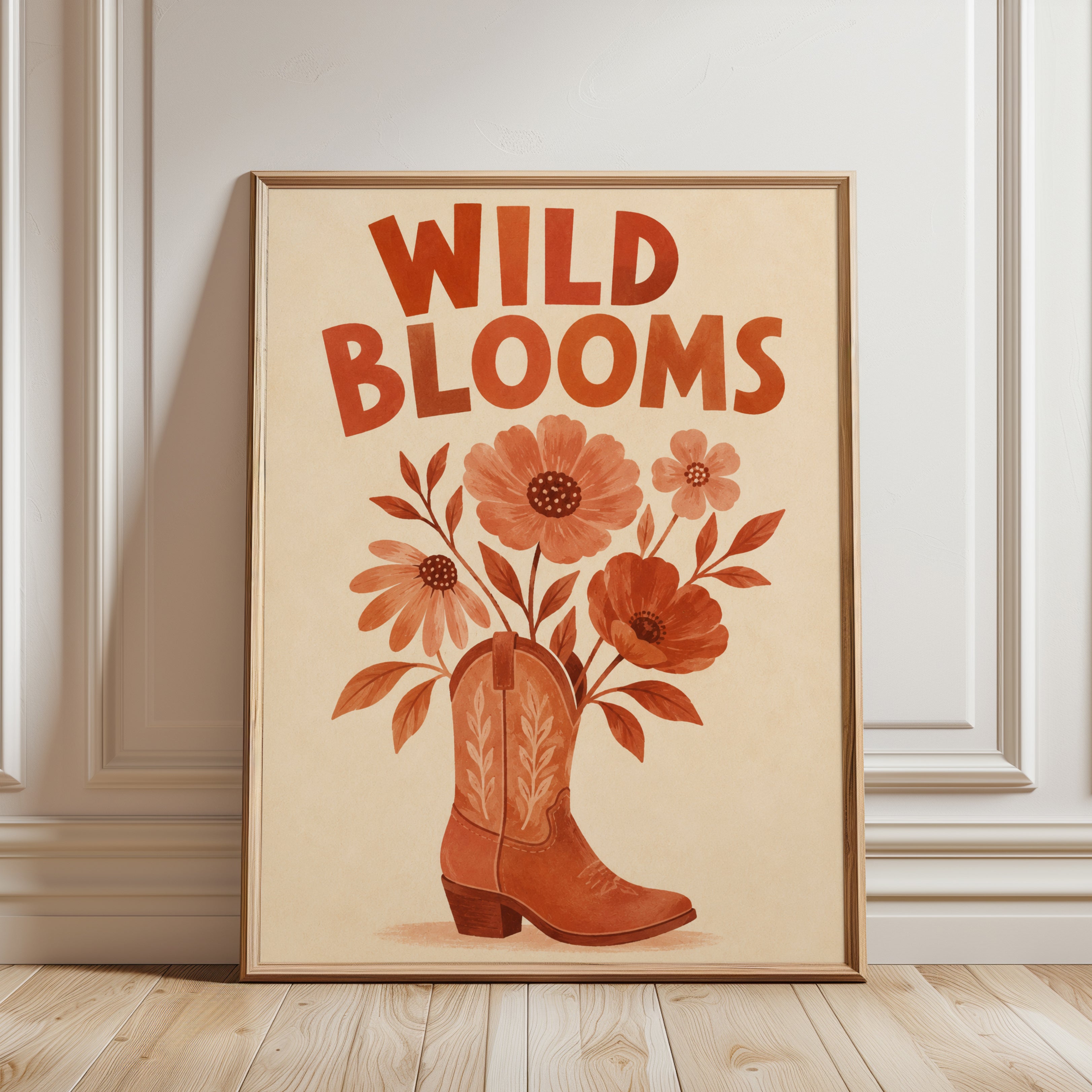 Cowboy Boot Wall Art – Wild Blooms Floral Print - framed detail