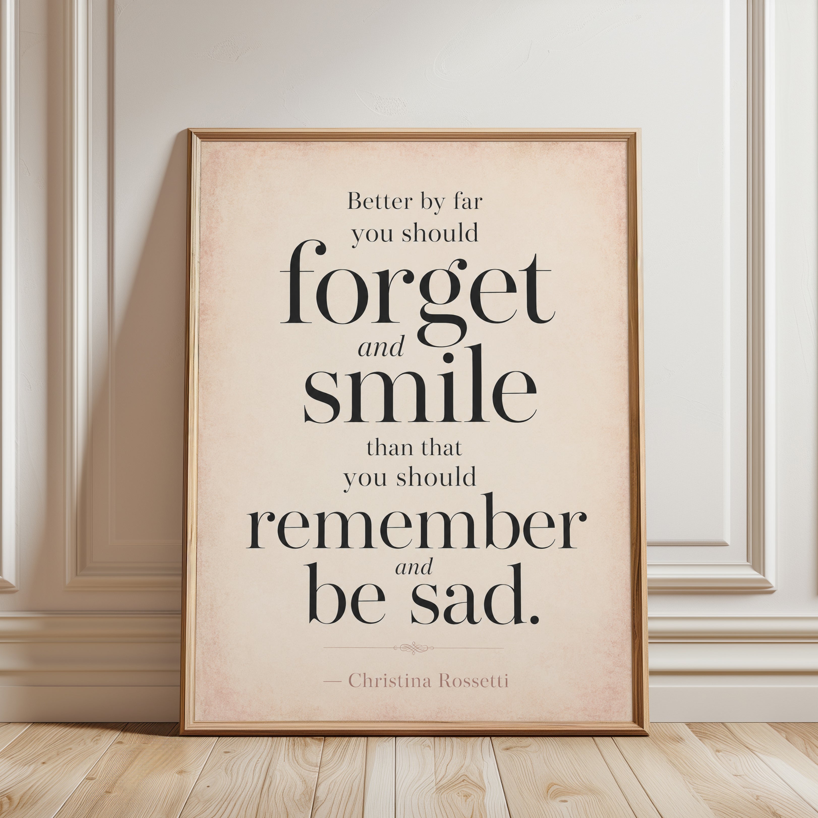 Forget and Smile Print – Quote Wall Art - framed detail