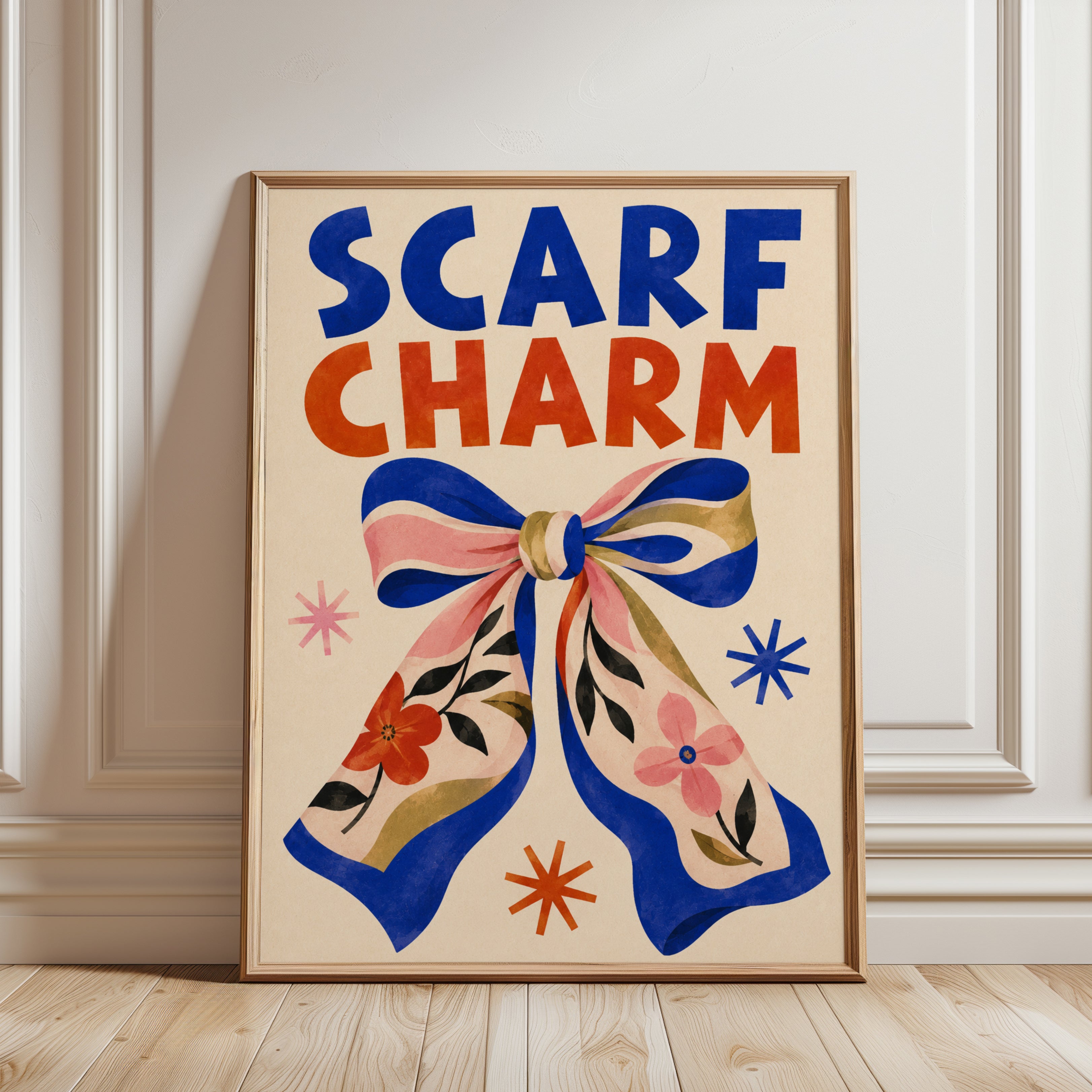 Scarf Charm Poster: Mid-Century Modern Fashion Art Print - framed detail