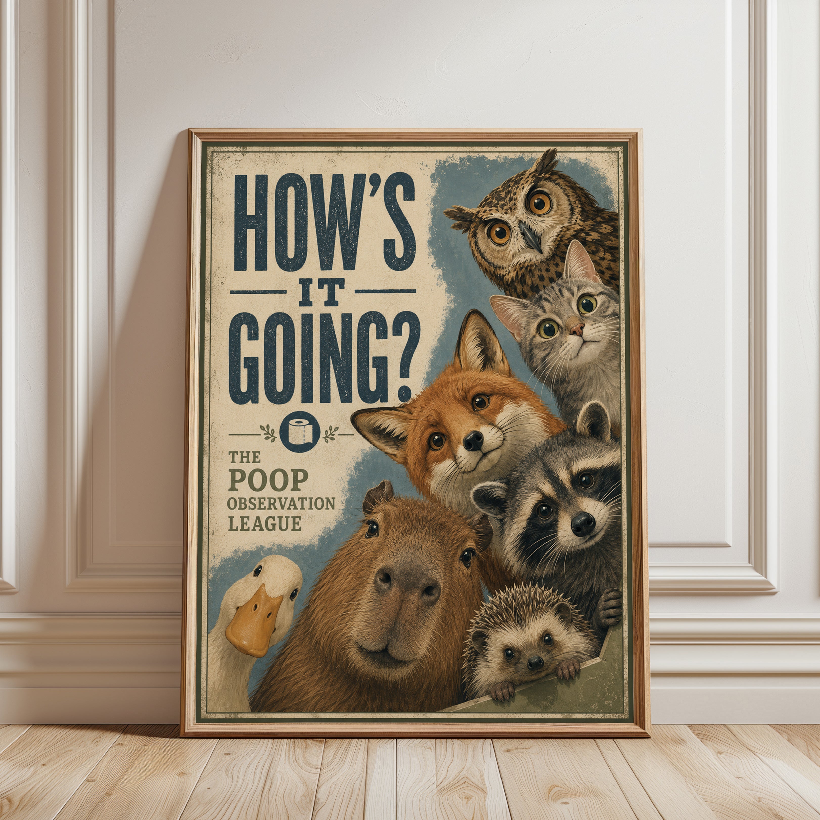 Vintage Animal Poster: Retro Wildlife Illustration Wall Art - framed detail