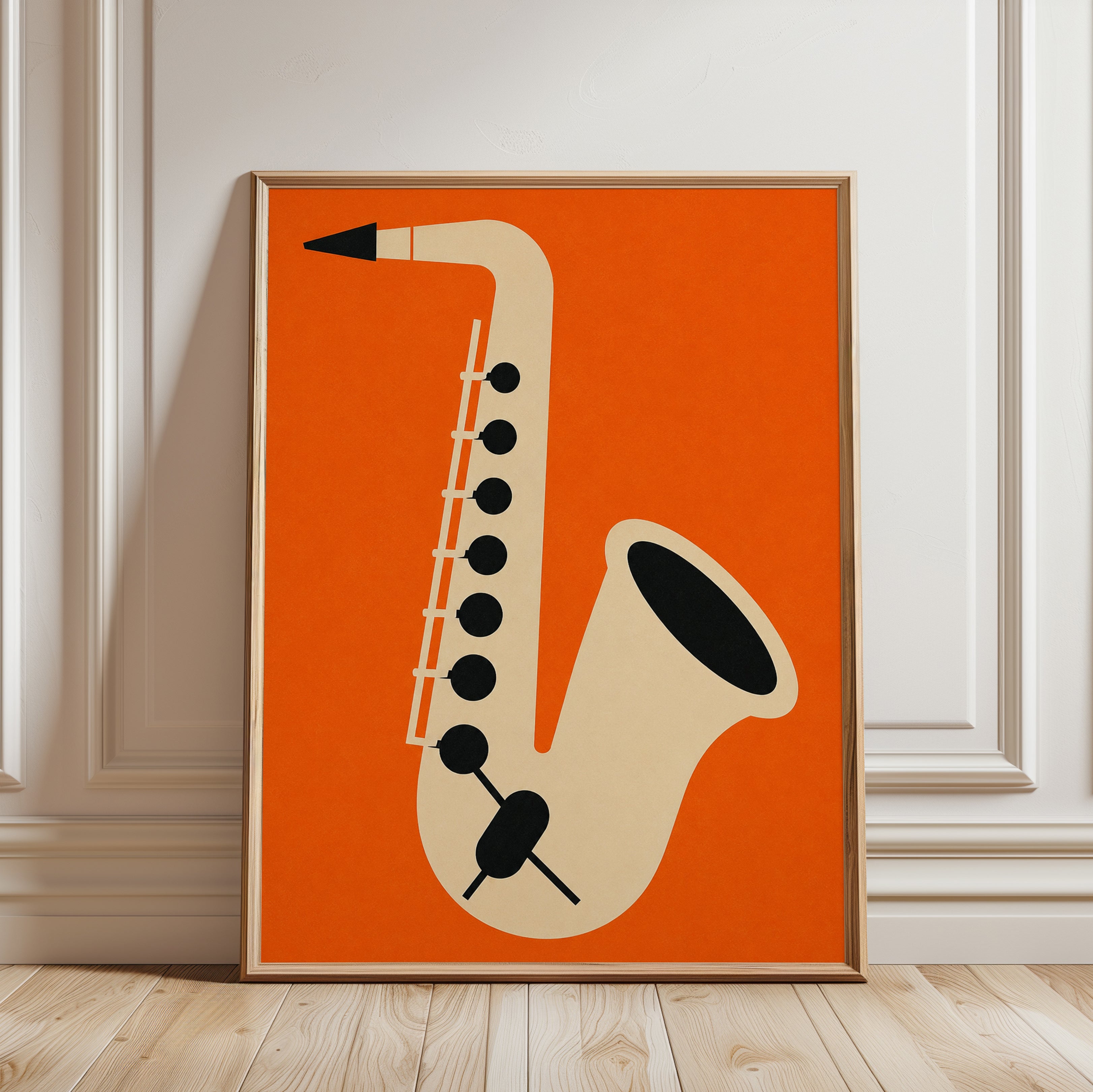 Mid-Century Saxophone Print — Minimalist Jazz Illustration - framed detail