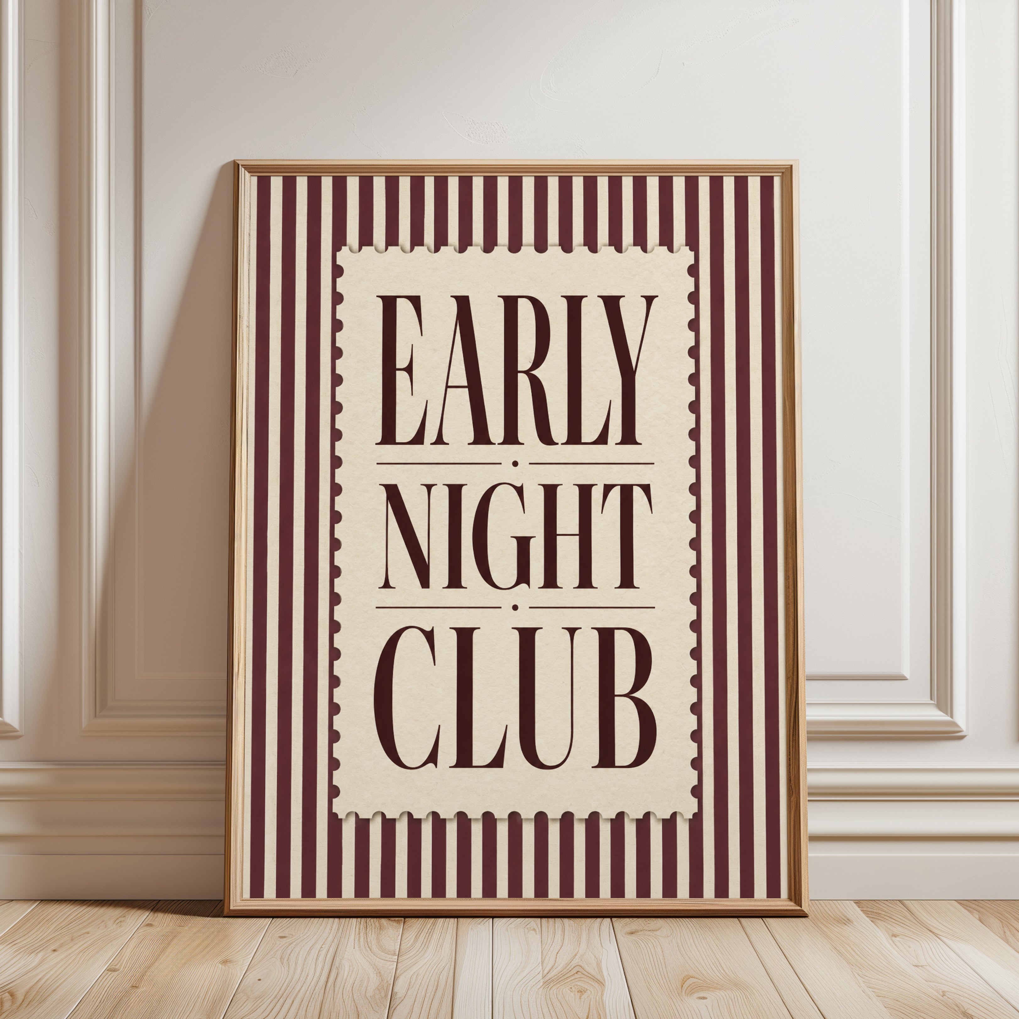 Early Night Club Poster: Vintage Typography Art Print - framed detail