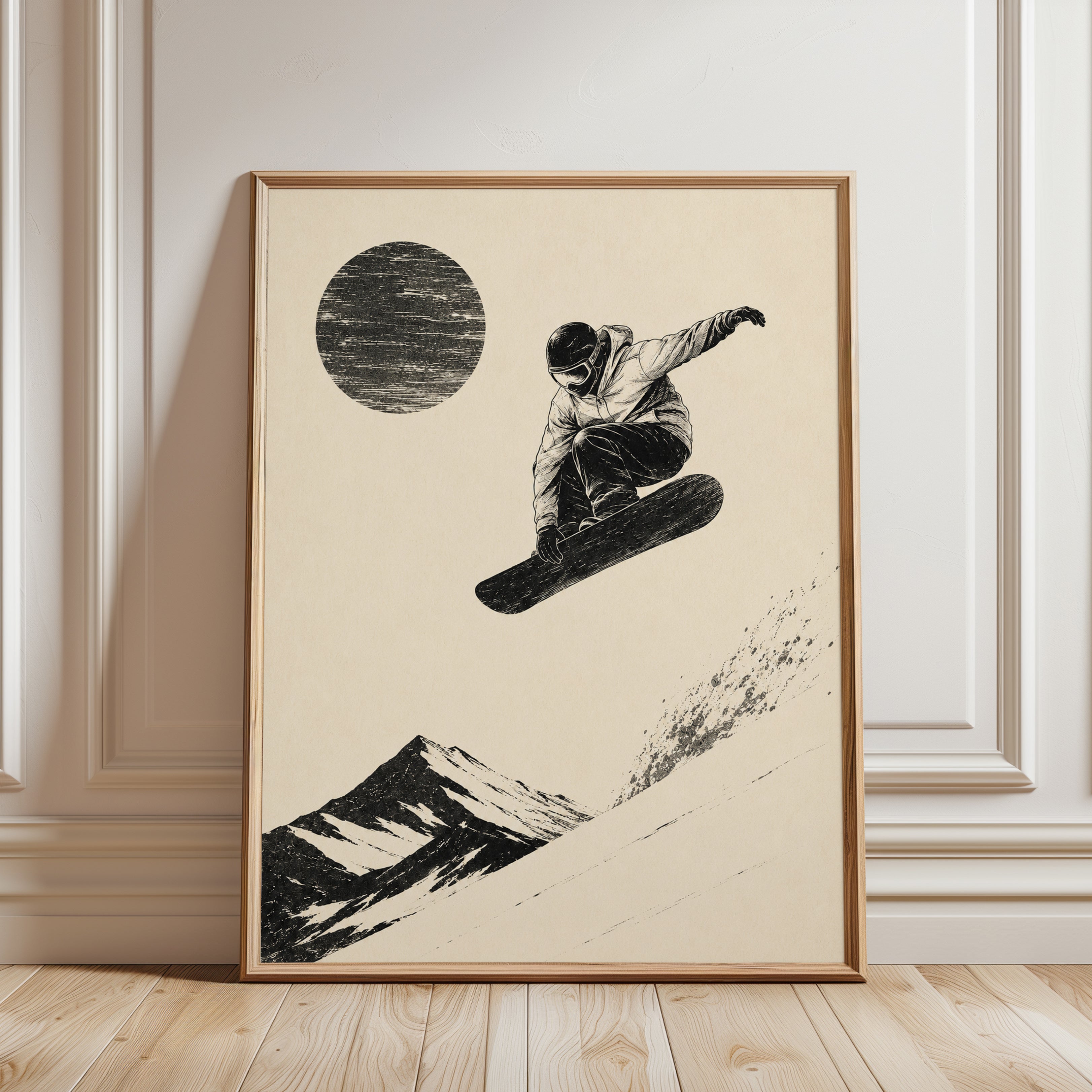 Snowboard Wall Art – Mountain Sports Print - framed detail