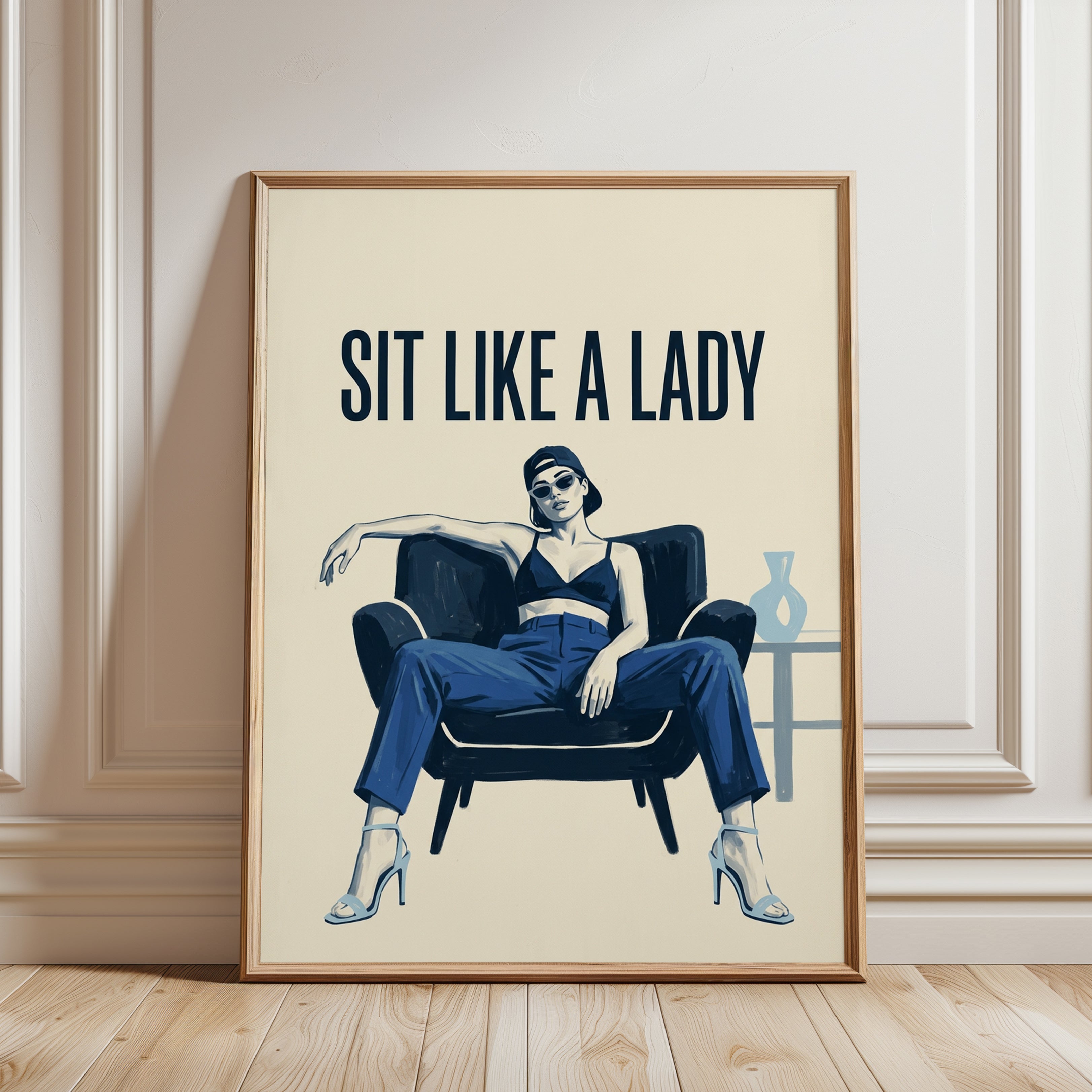 Fashion Wall Art Print: Retro Woman Illustration - framed detail