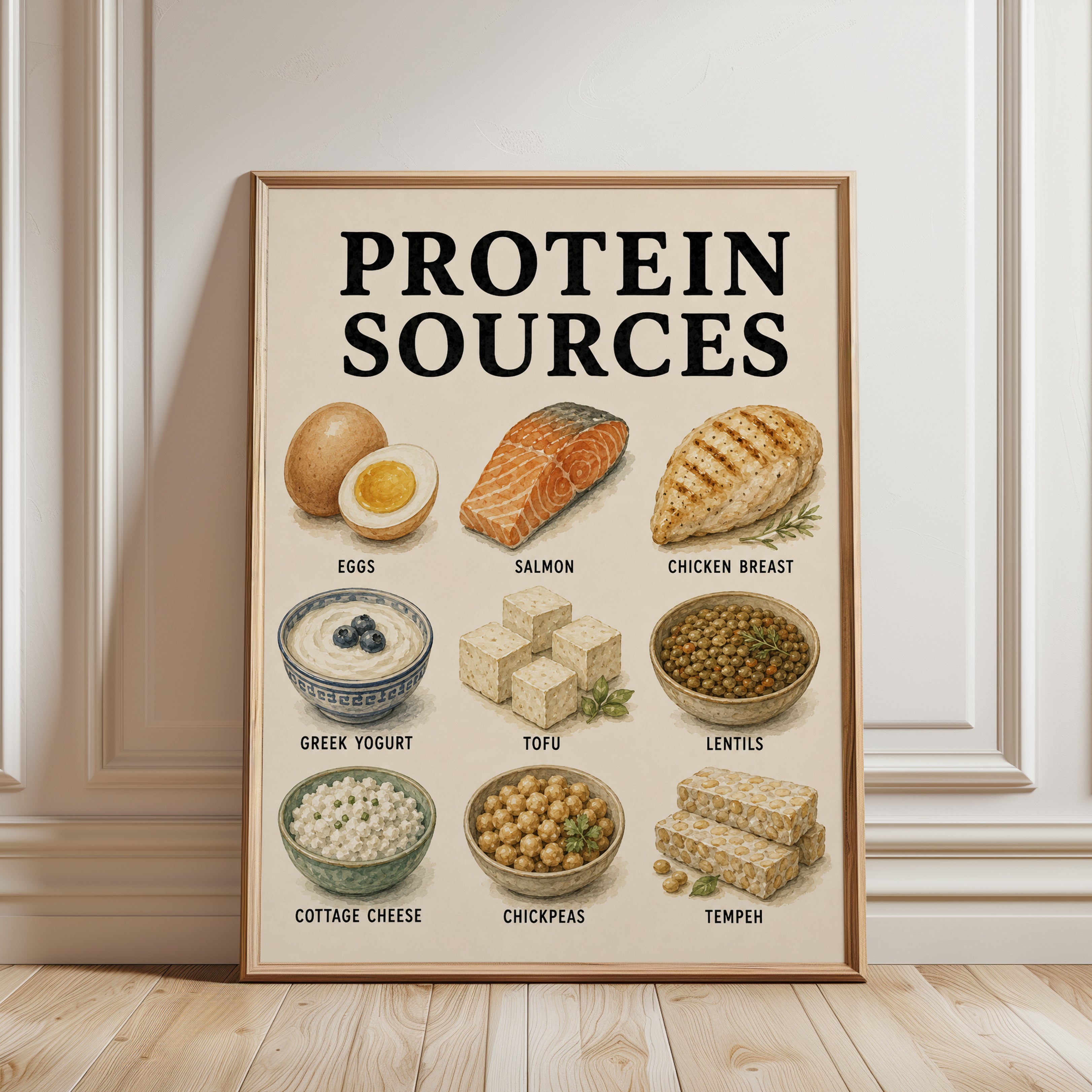 Protein Sources Poster – Kitchen Wall Art - framed detail