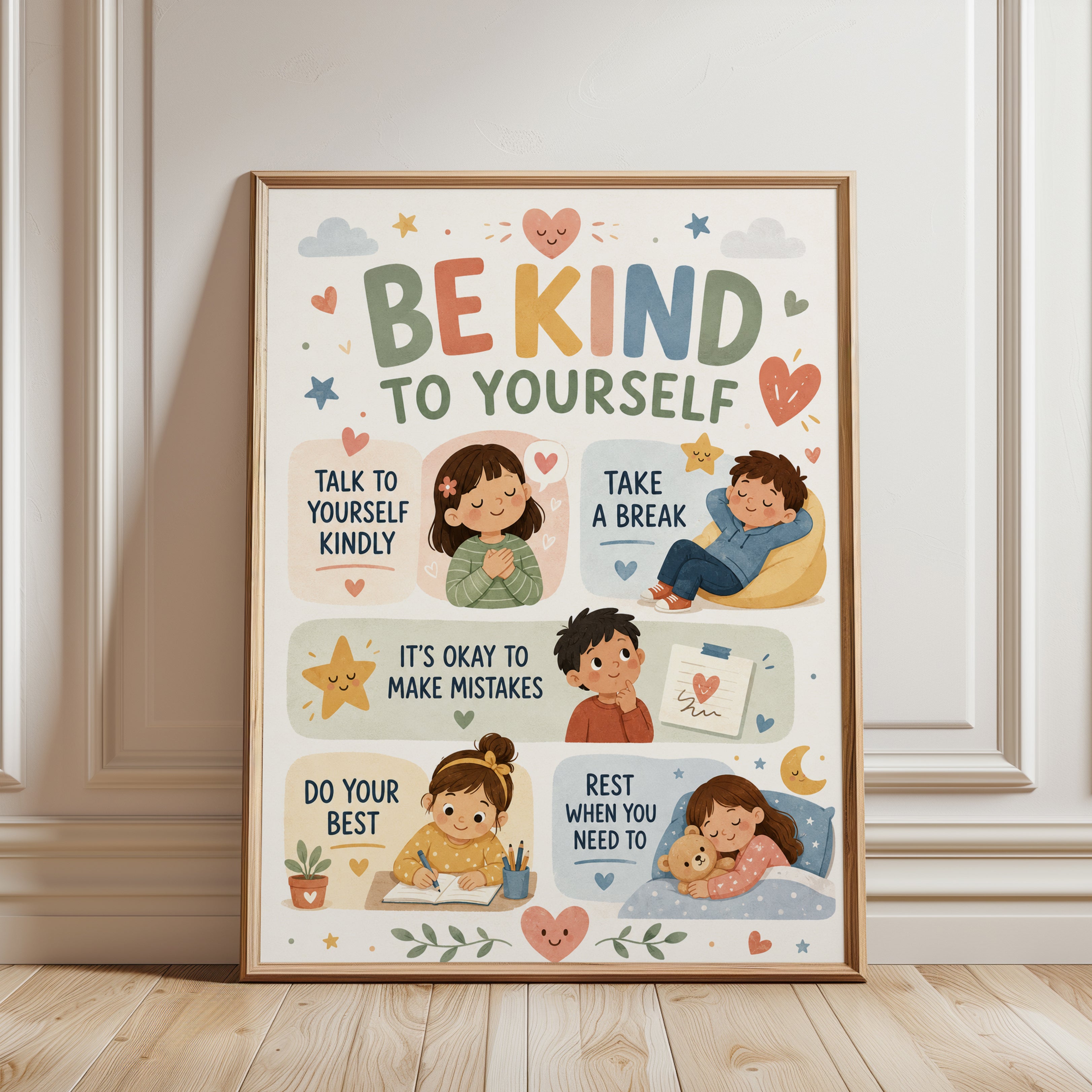 Self Care Poster Kids – Kindness Wall Art - framed detail