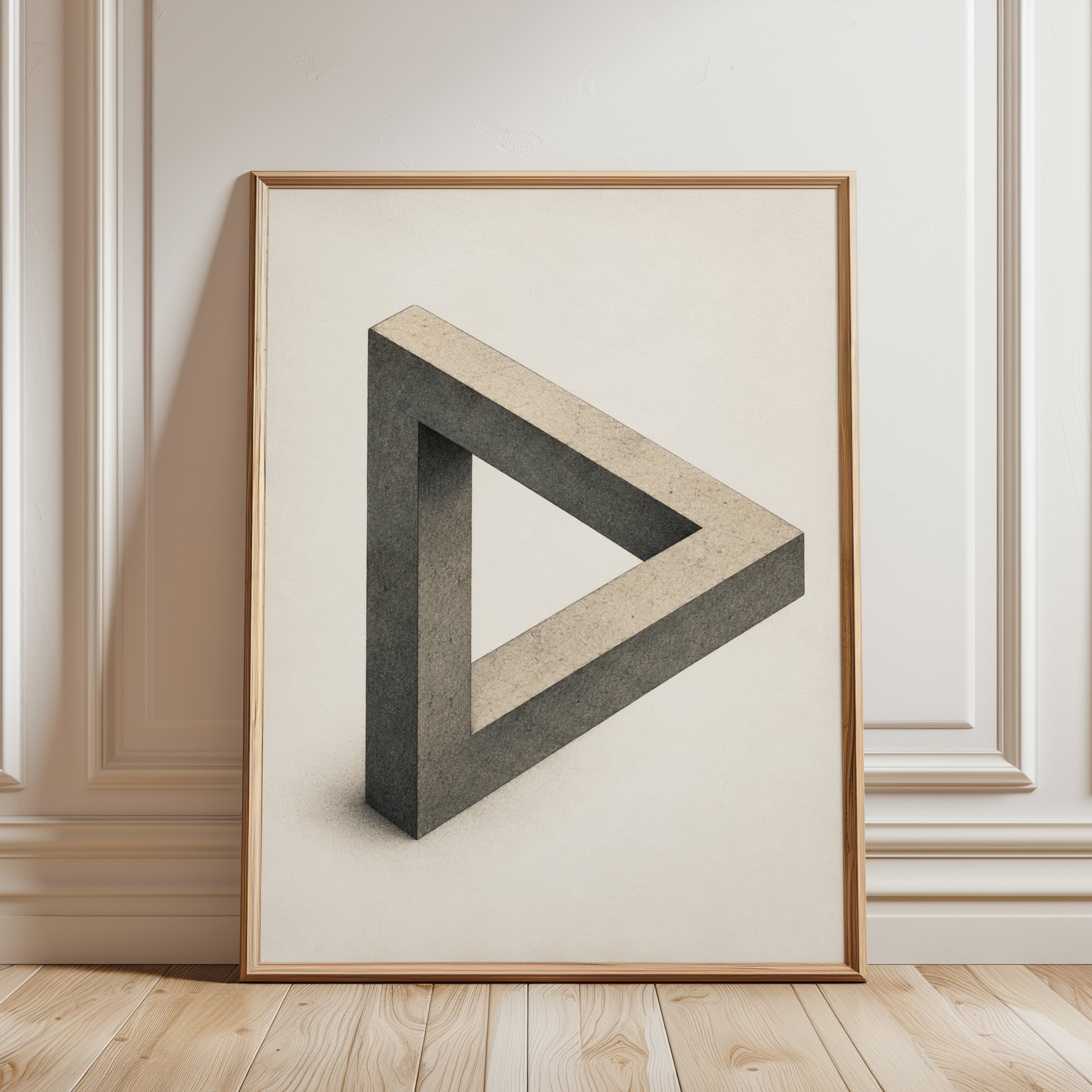 Impossible Triangle Art Print: Minimalist Concrete Geometric Design - framed detail