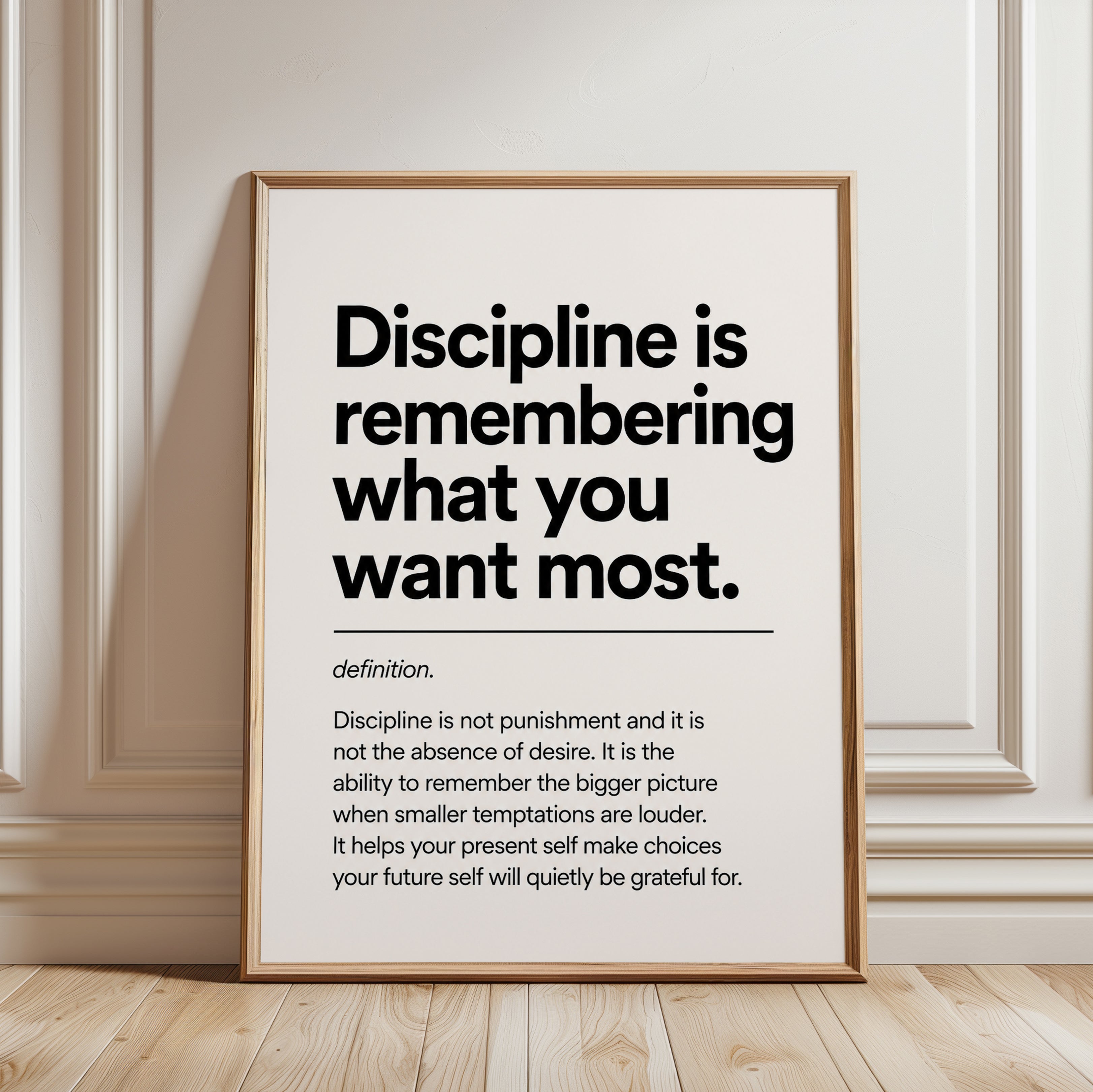 Discipline Definition Print: Motivational Typography Wall Art - framed detail
