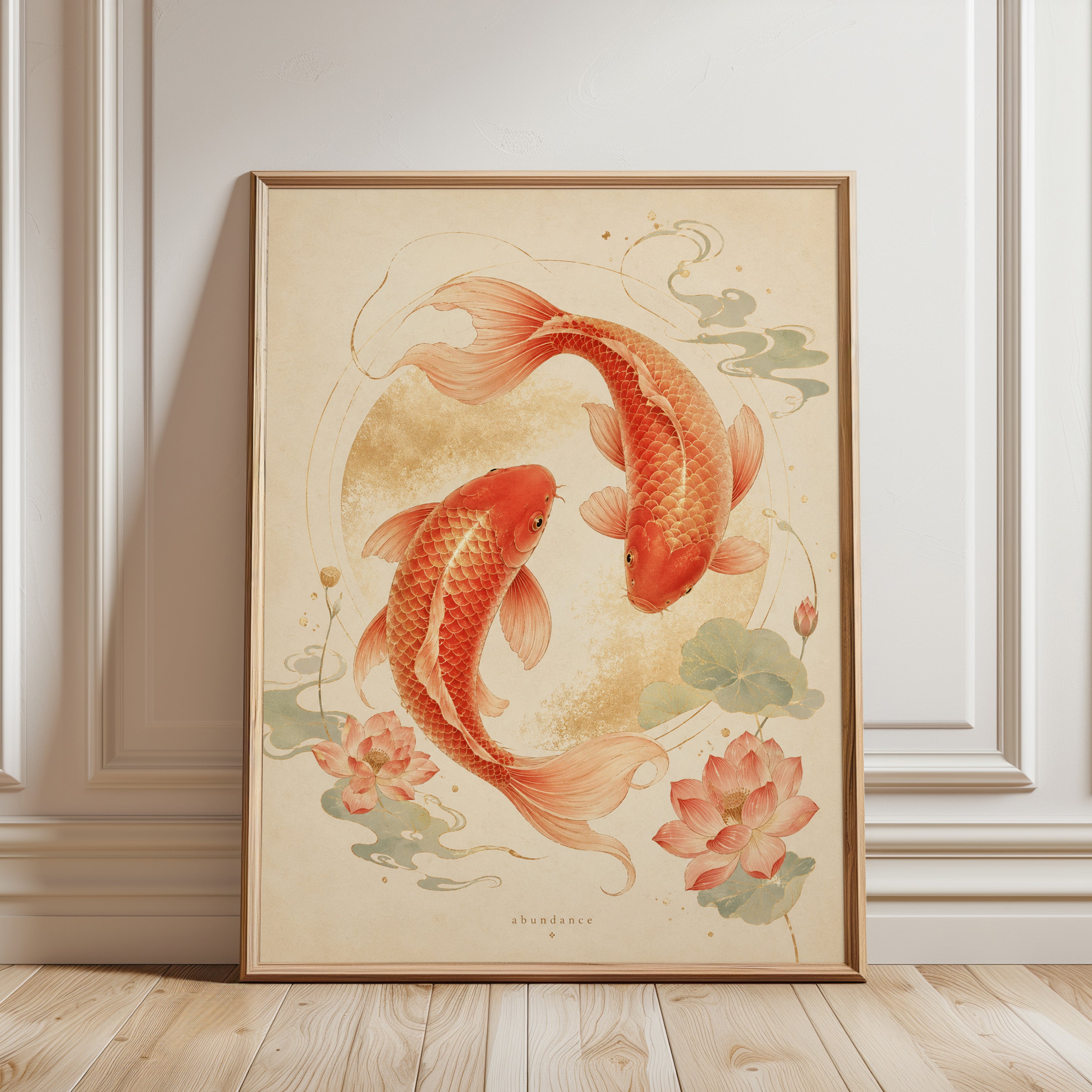Koi Fish Wall Art – Japanese Art Print - framed detail