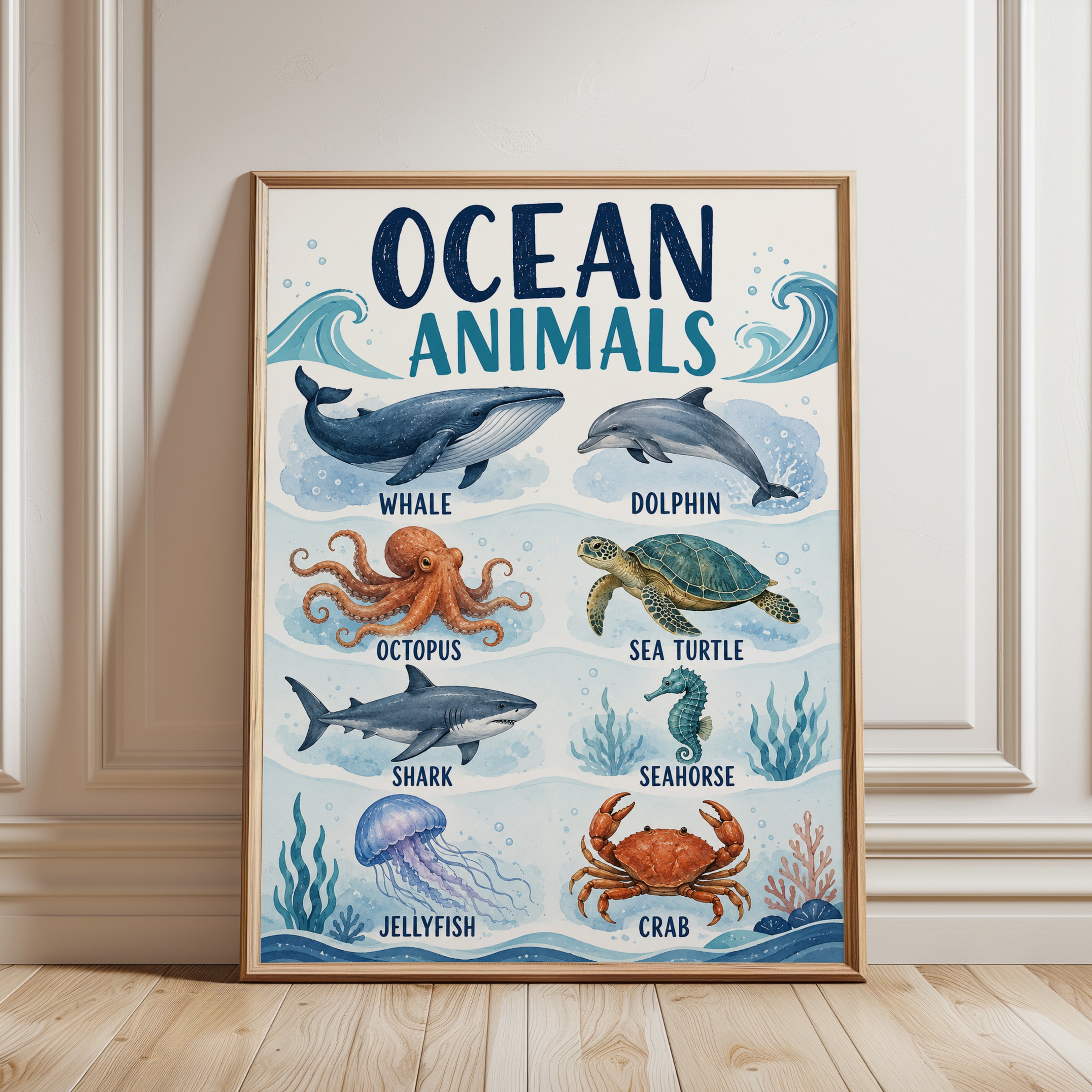 Ocean Animals Poster - framed detail