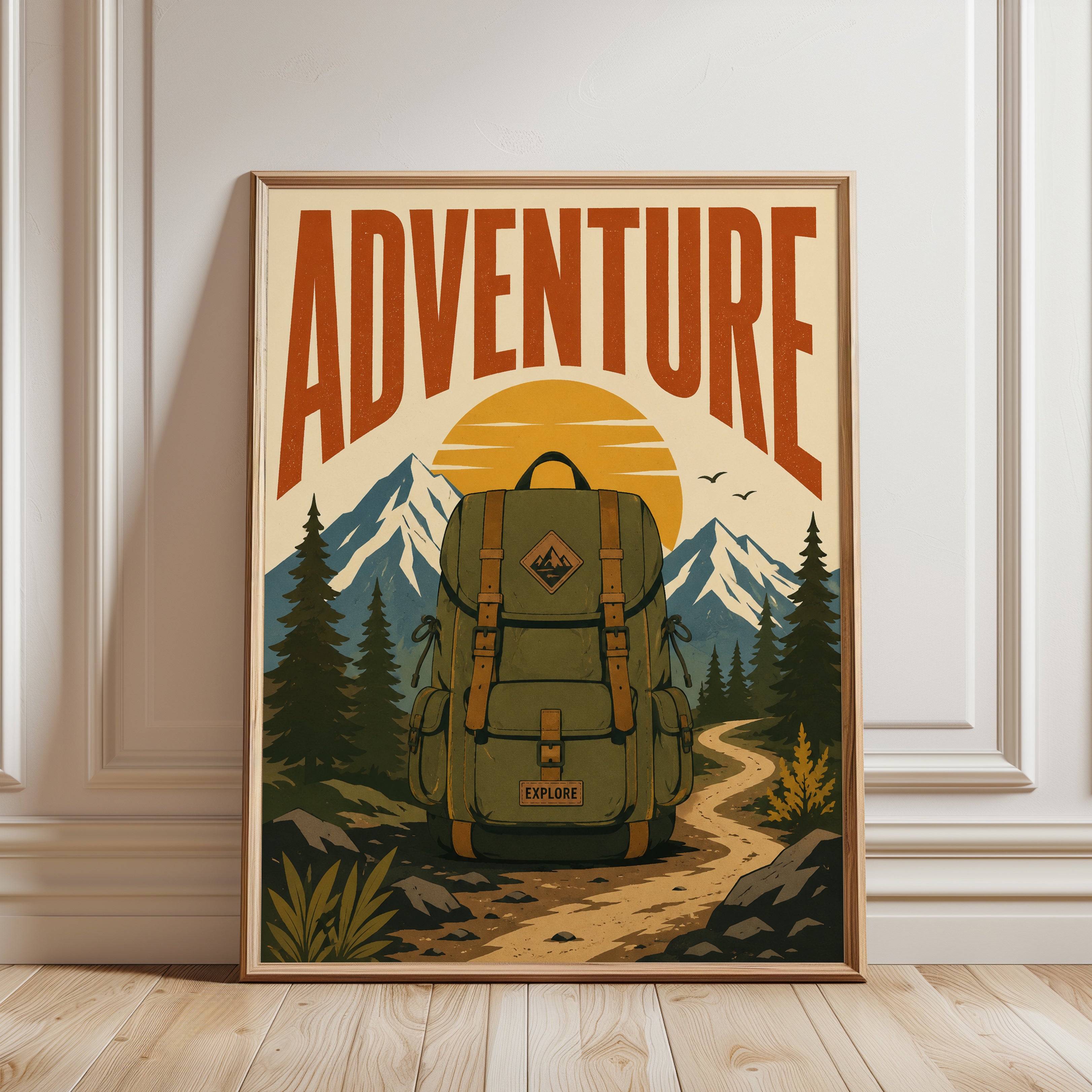 Adventure Wall Art – Vintage Travel Poster - framed detail