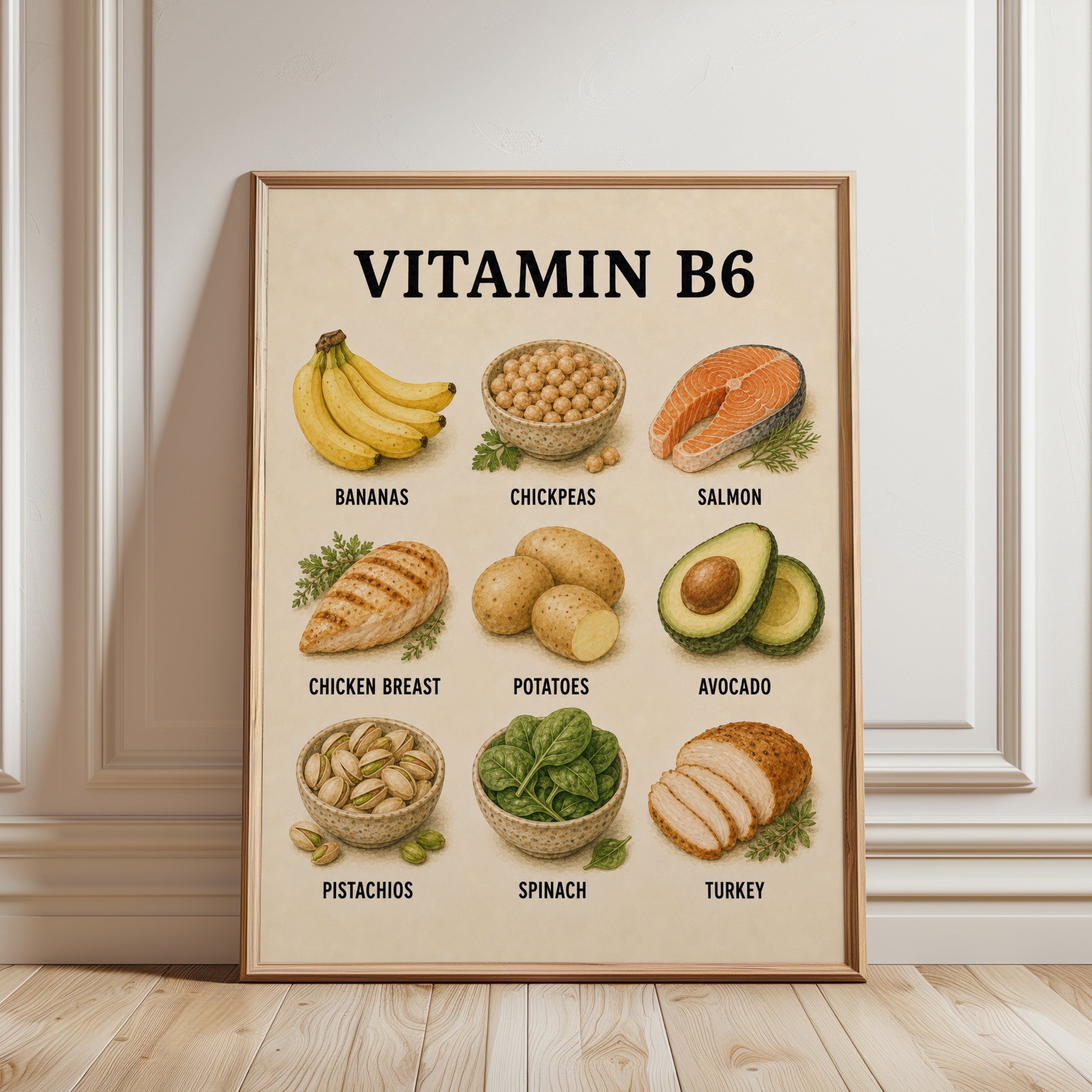 Vitamin B6 Foods Poster – Kitchen Wall Art - framed detail