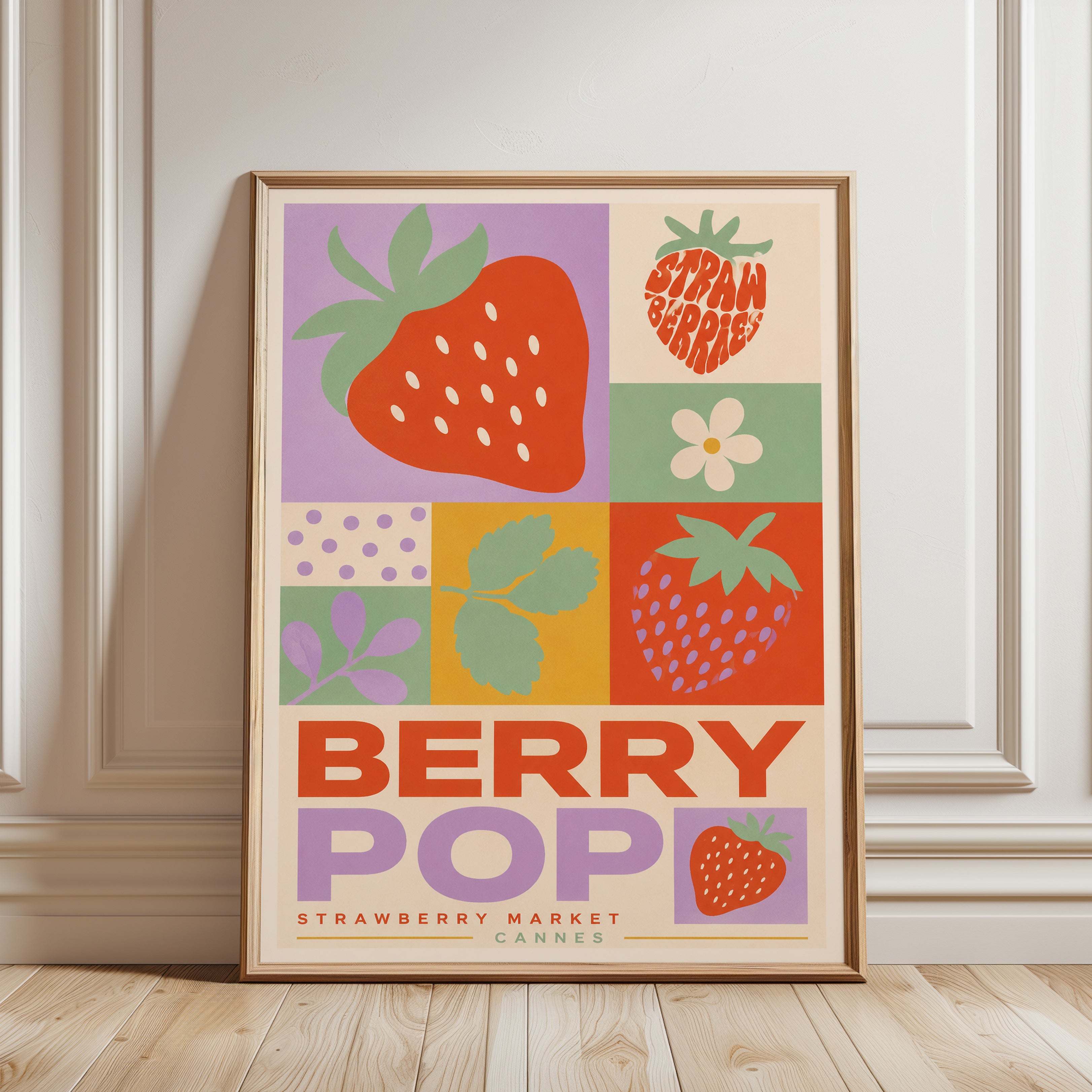 Strawberry Pop Art Print - framed detail
