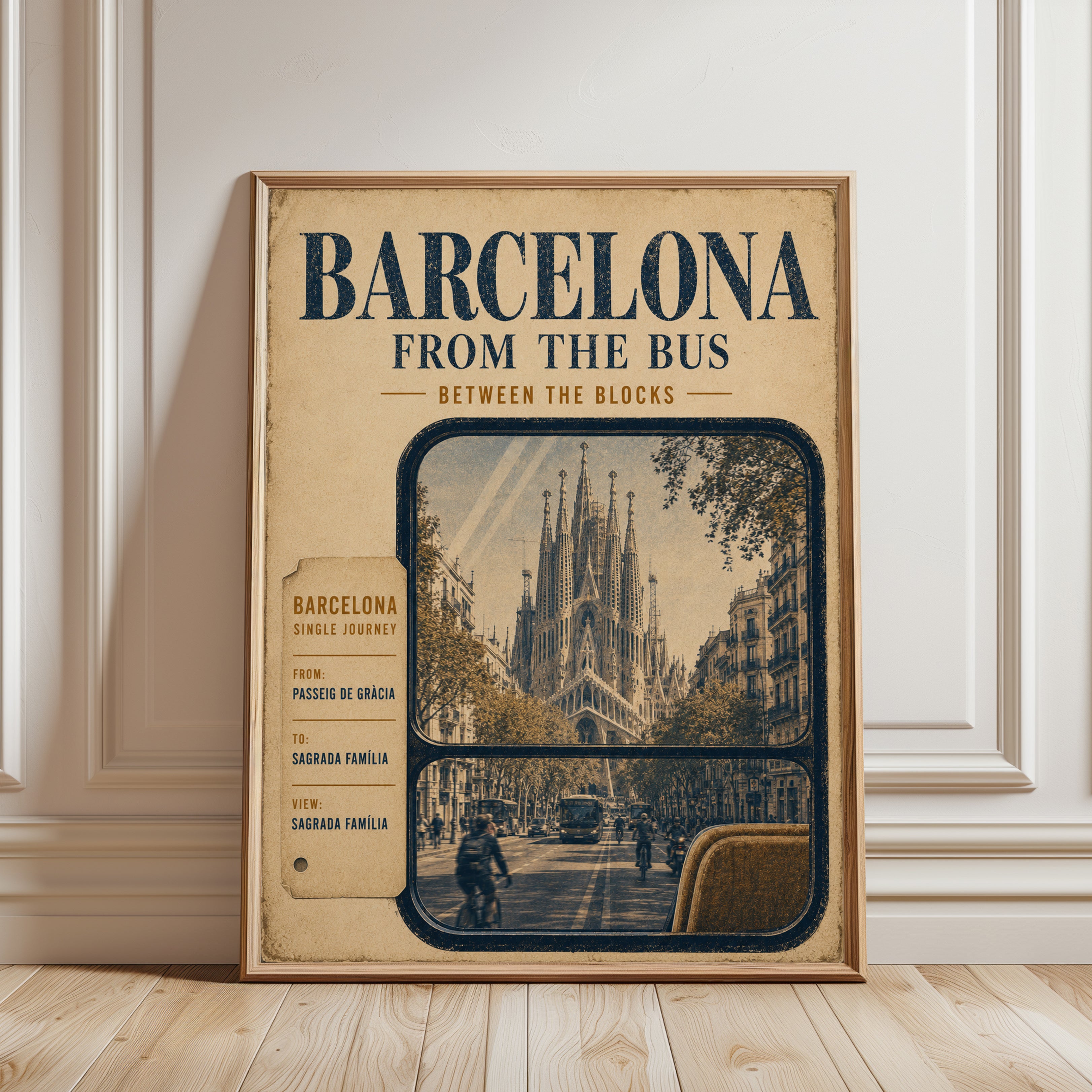 Barcelona Travel Poster – Vintage Spain Wall Art - framed detail