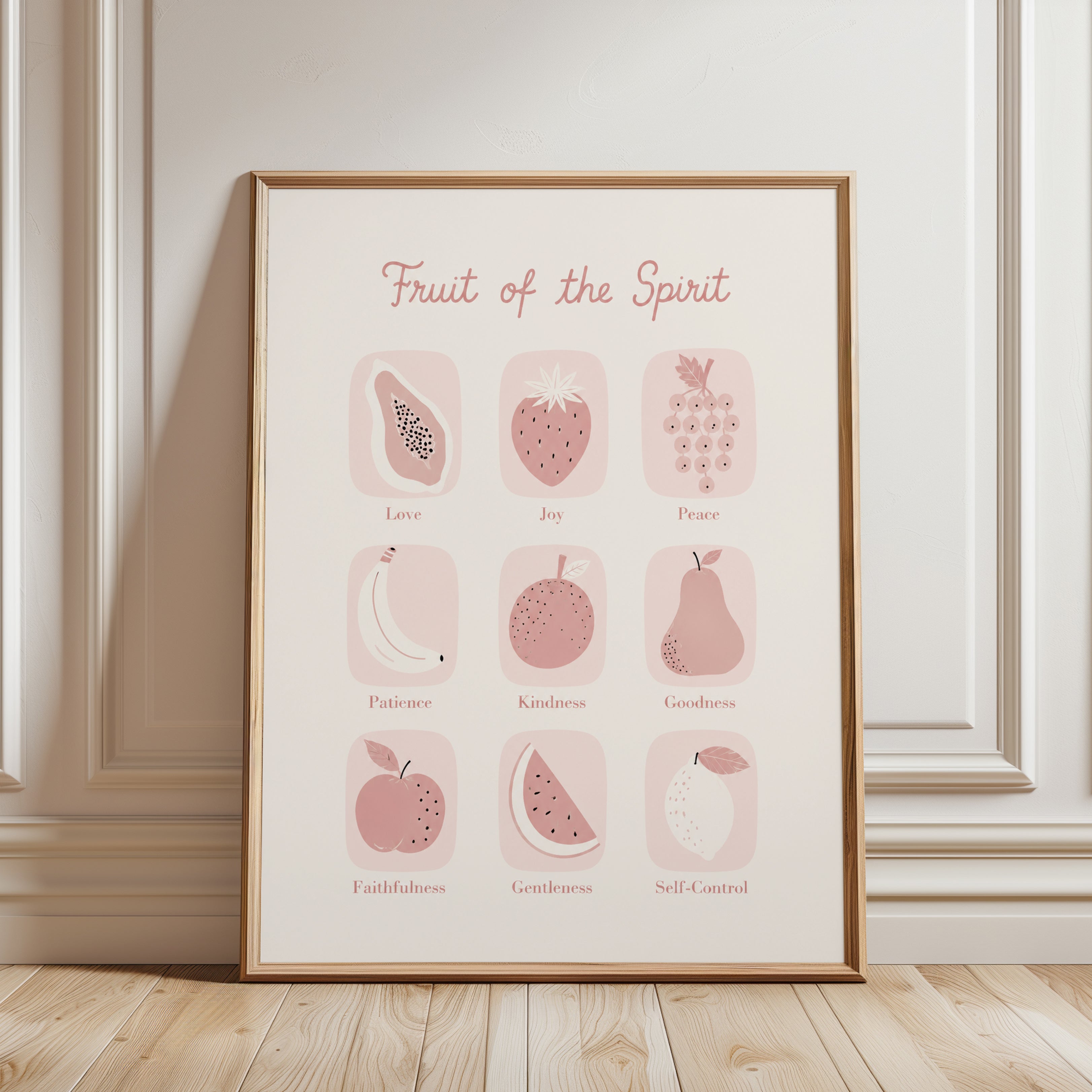 Fruit of the Spirit Print: Christian Nursery & Kitchen Wall Art - framed detail