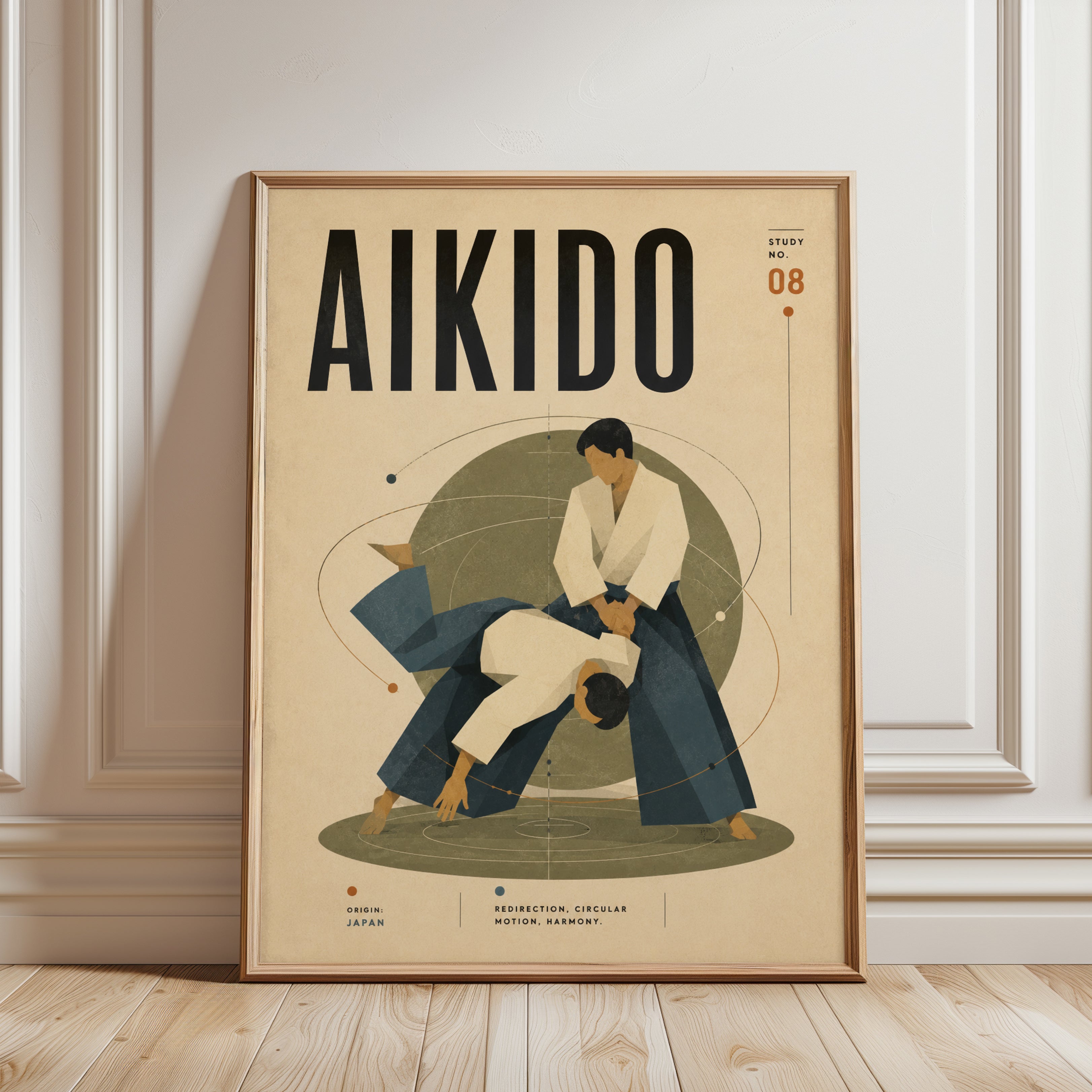 Vintage Aikido Poster – Japanese Martial Arts Study - framed detail