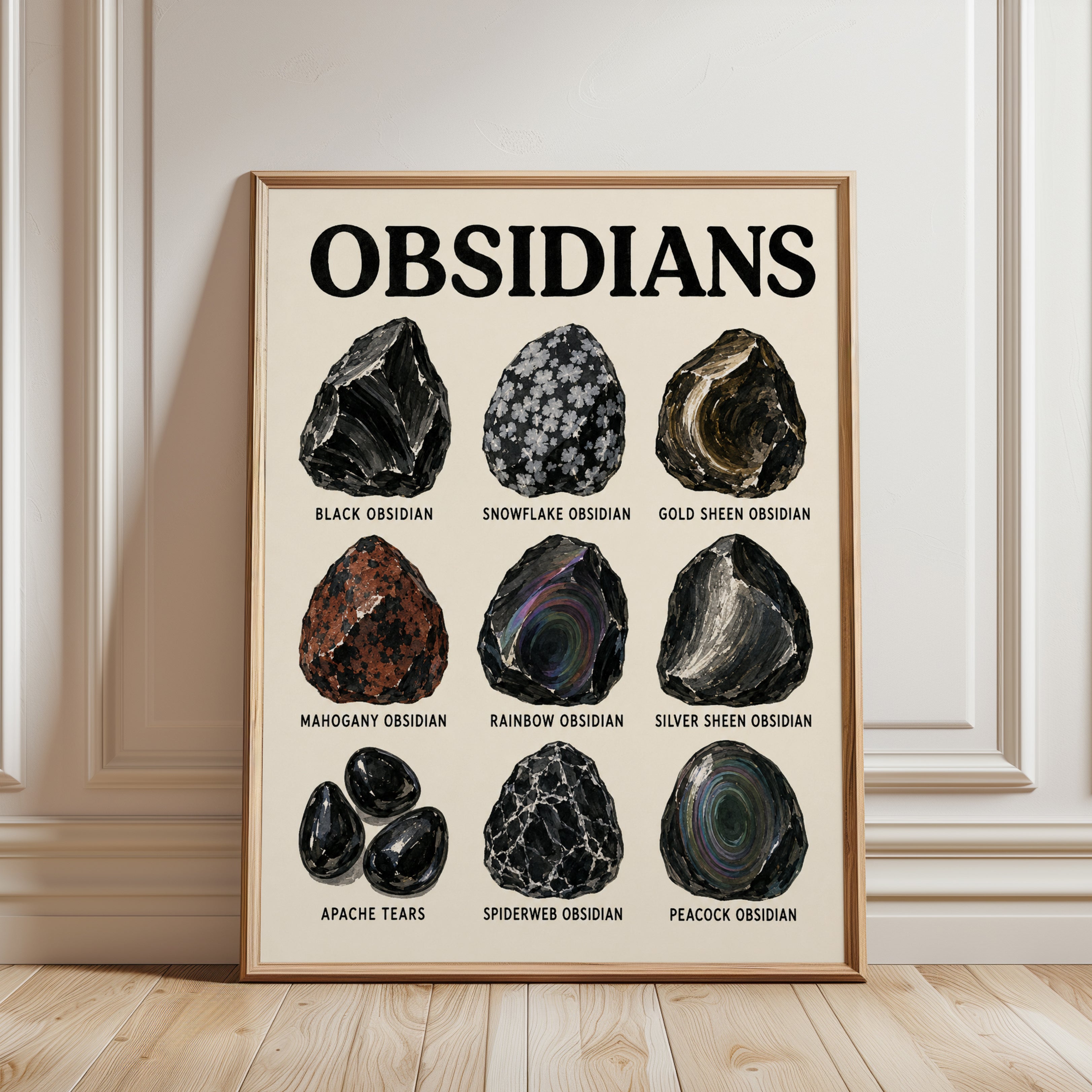 Obsidian Types Print — Educational Geology Chart - framed detail