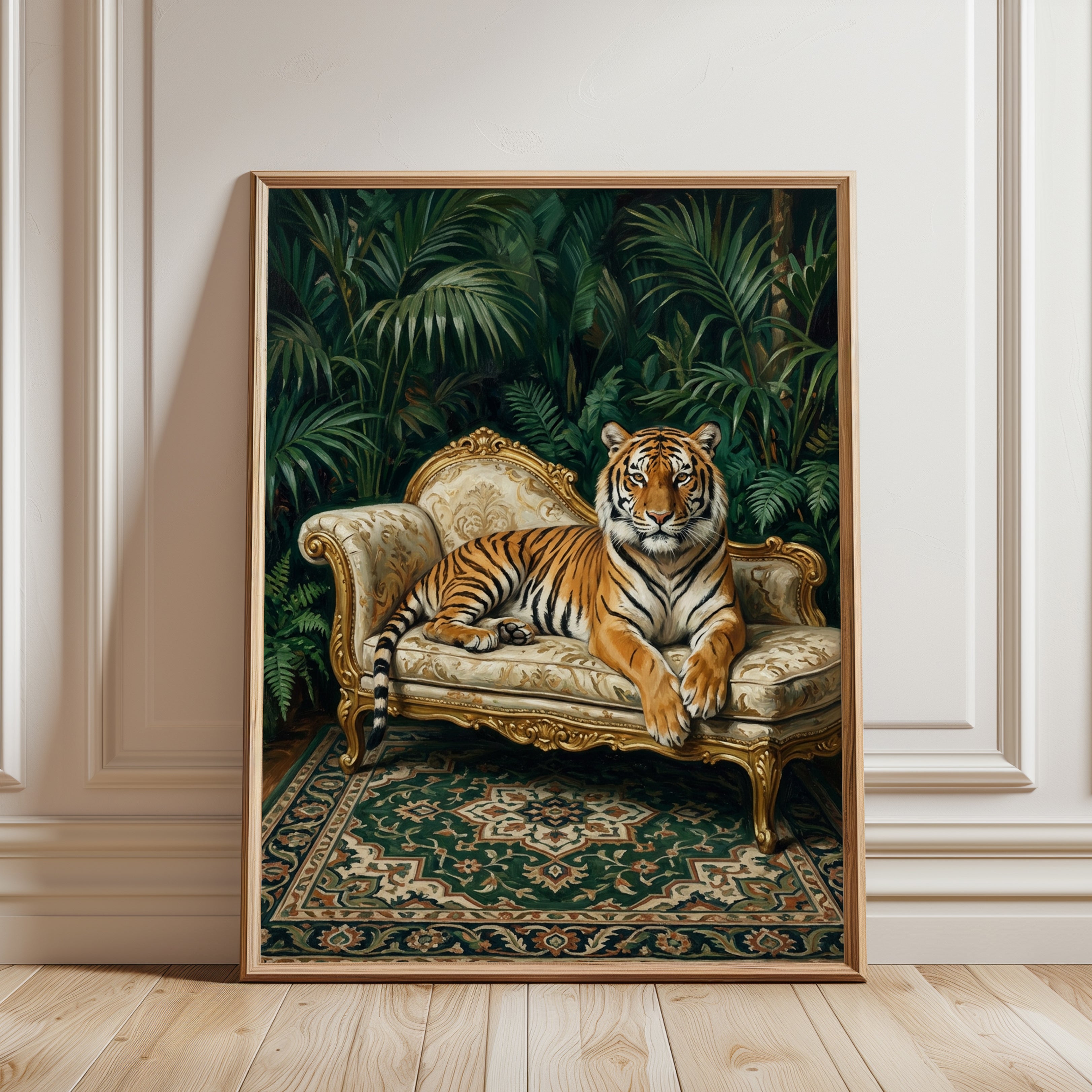 Tiger Portrait Print — Regal Jungle Maximalist Art - framed detail