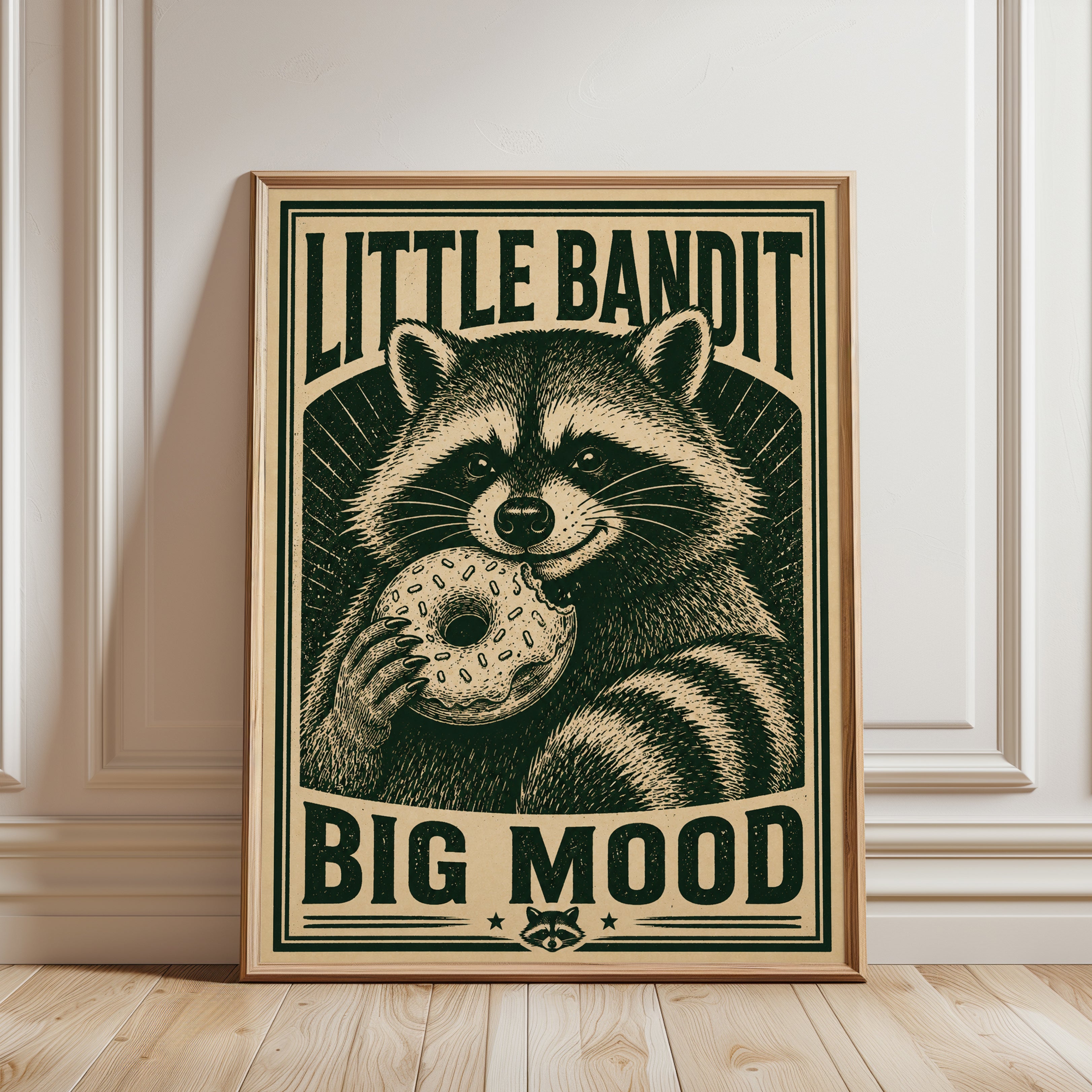 Retro Raccoon Print - framed detail