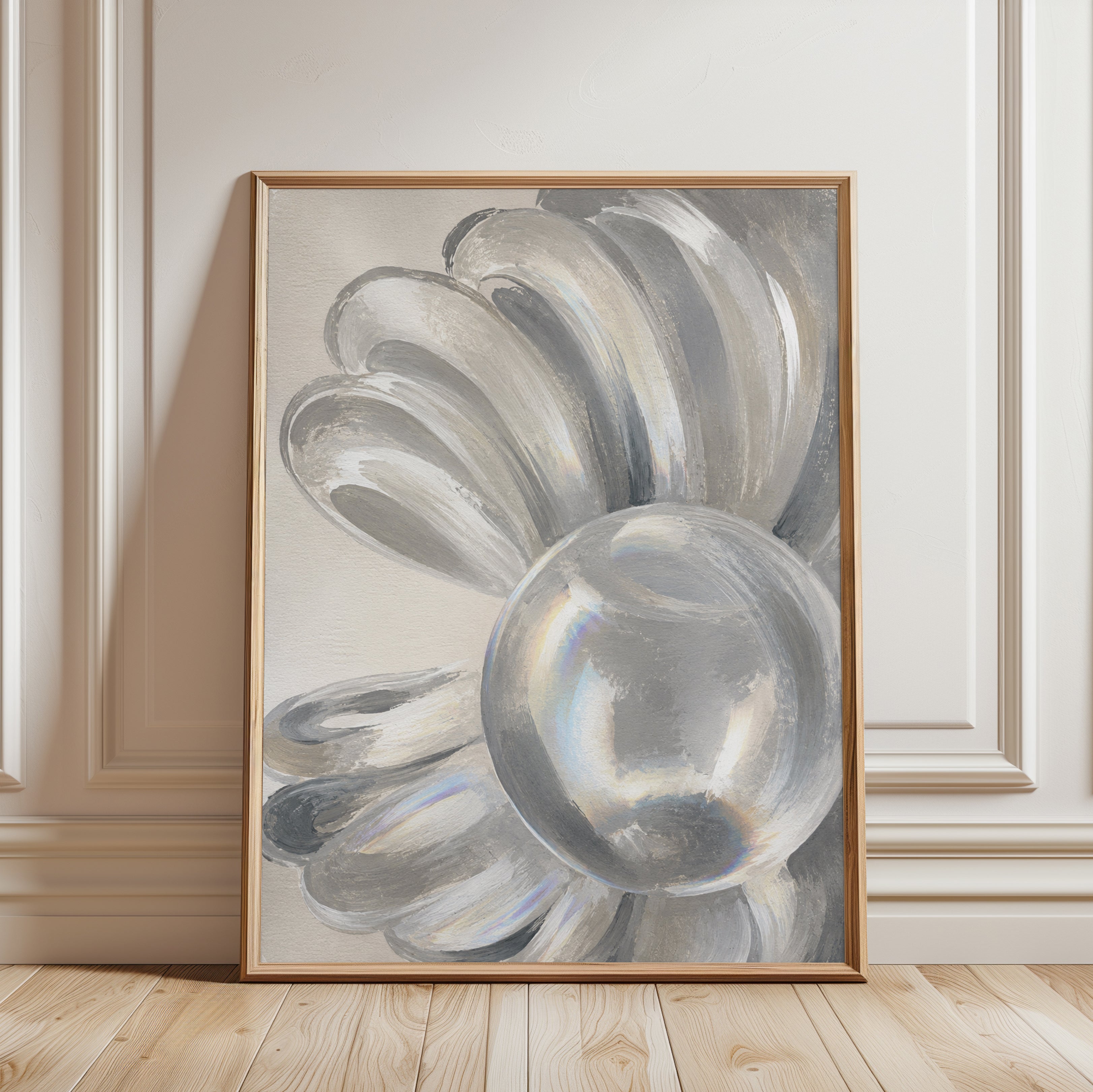 Neutral Sphere Art Print: Abstract Gray and Beige Contemporary Art - framed detail