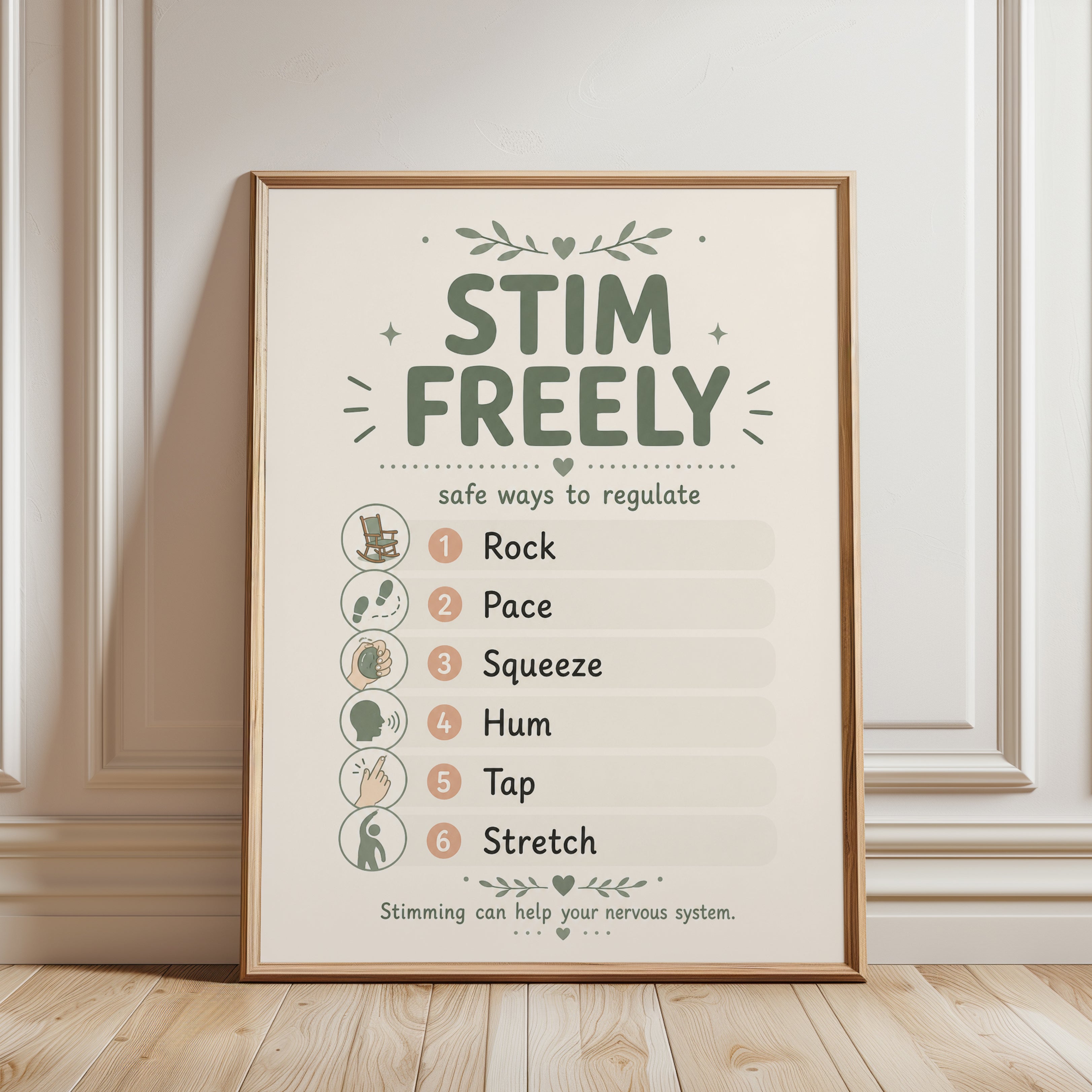 Sensory Regulation Wall Art: Neurodivergent Stimming Guide - framed detail