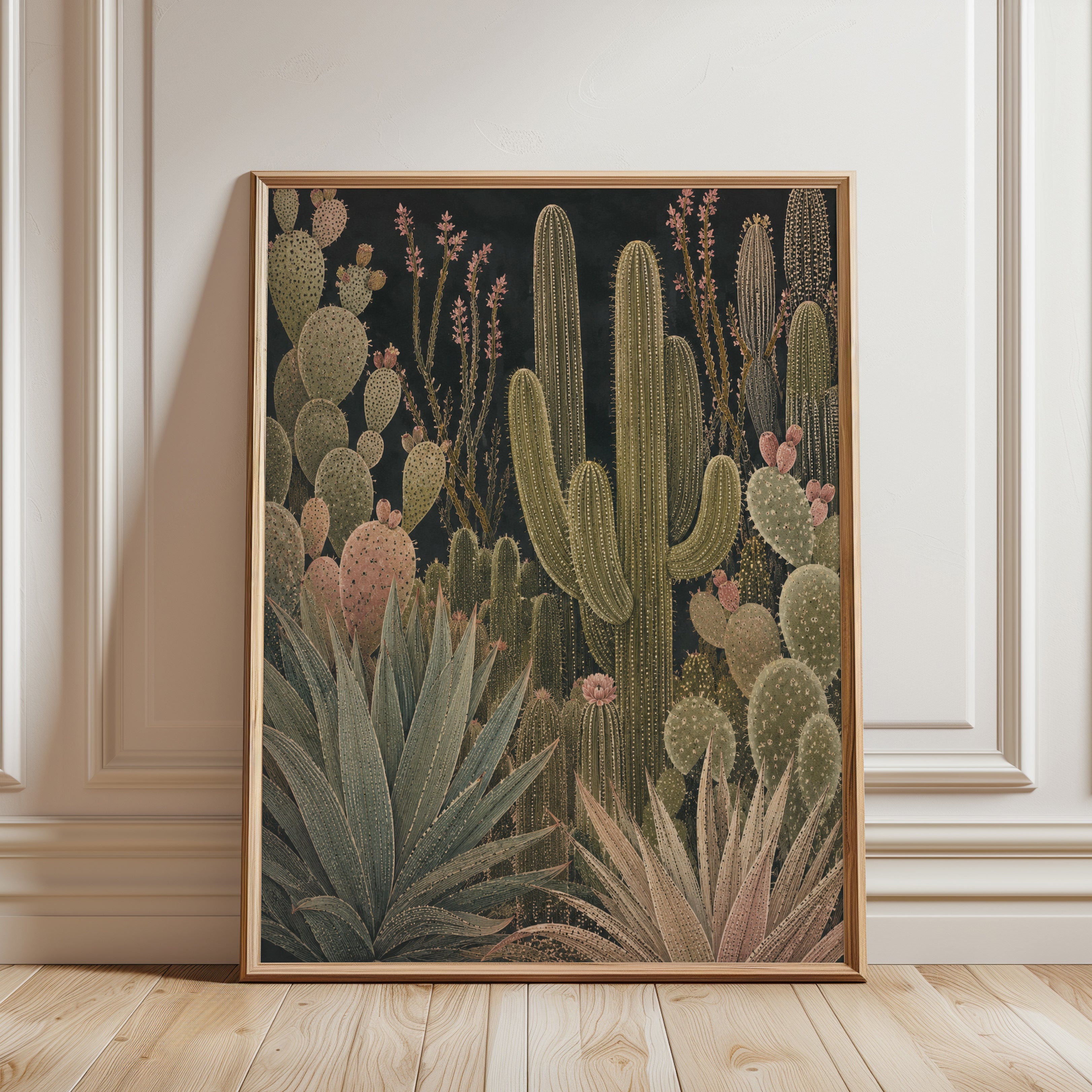 Cactus Wall Art – Vintage Botanical Print - framed detail