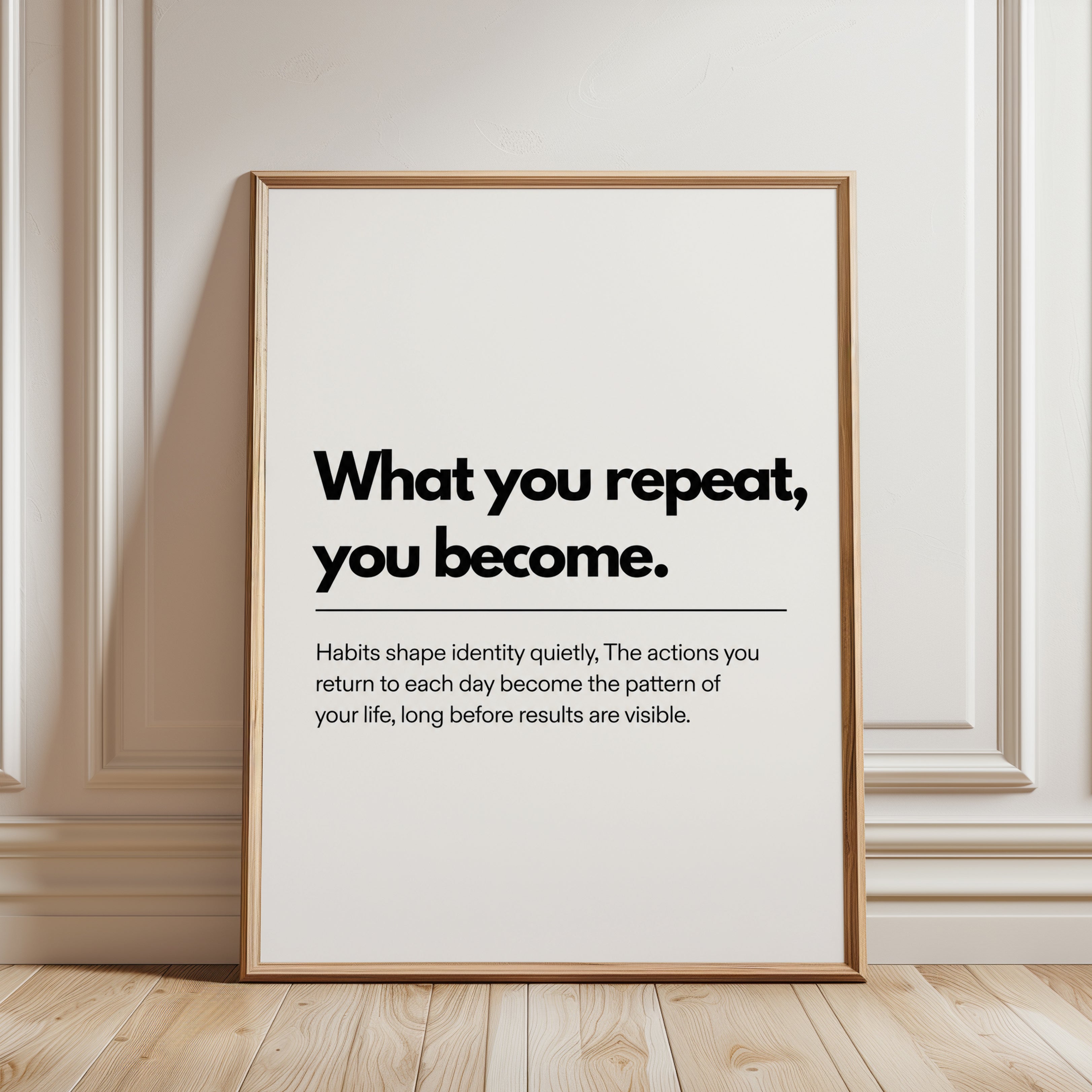 Motivational Quote Print: Habit and Growth Typography (Black & White) - framed detail