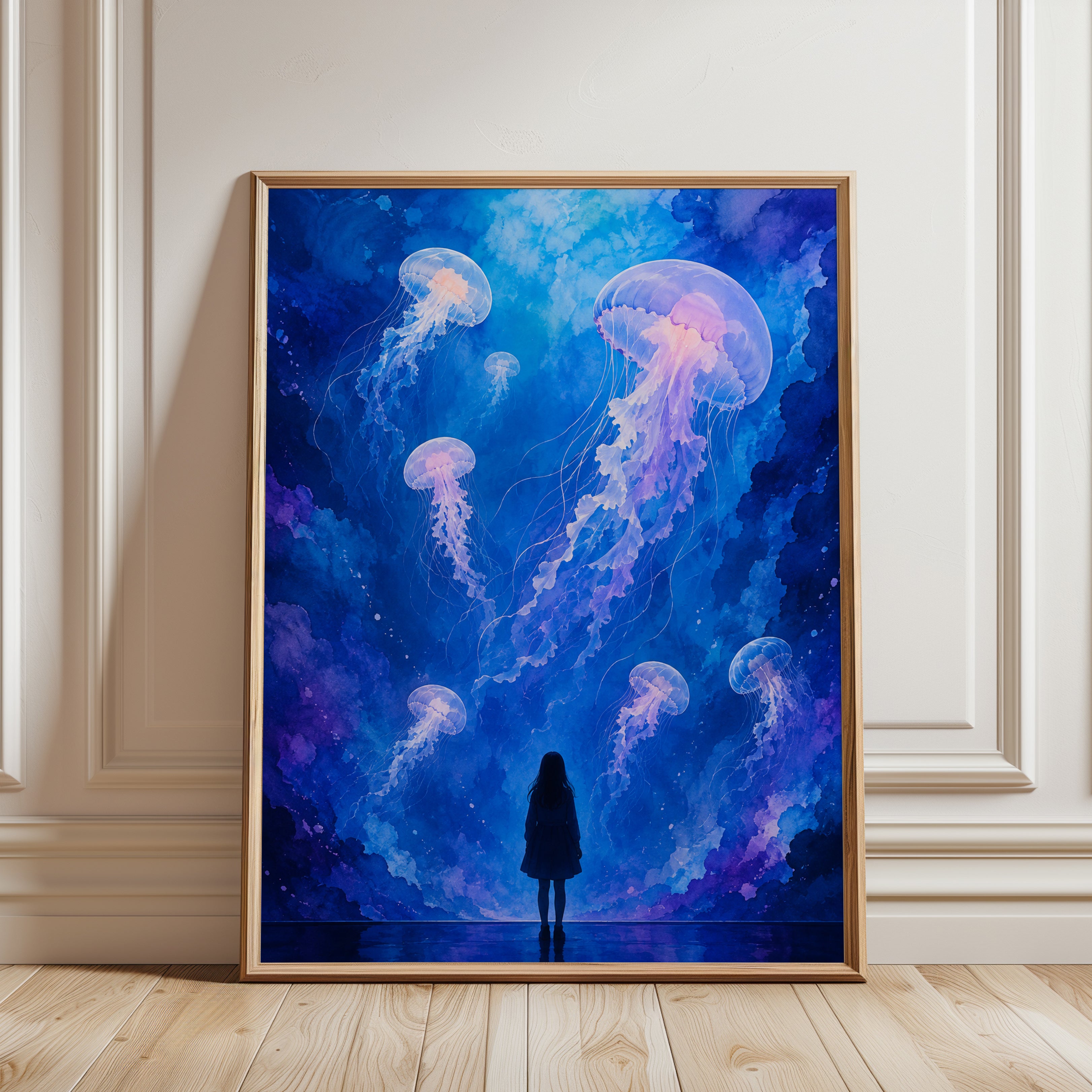 Jellyfish Wall Art – Ocean Print - framed detail