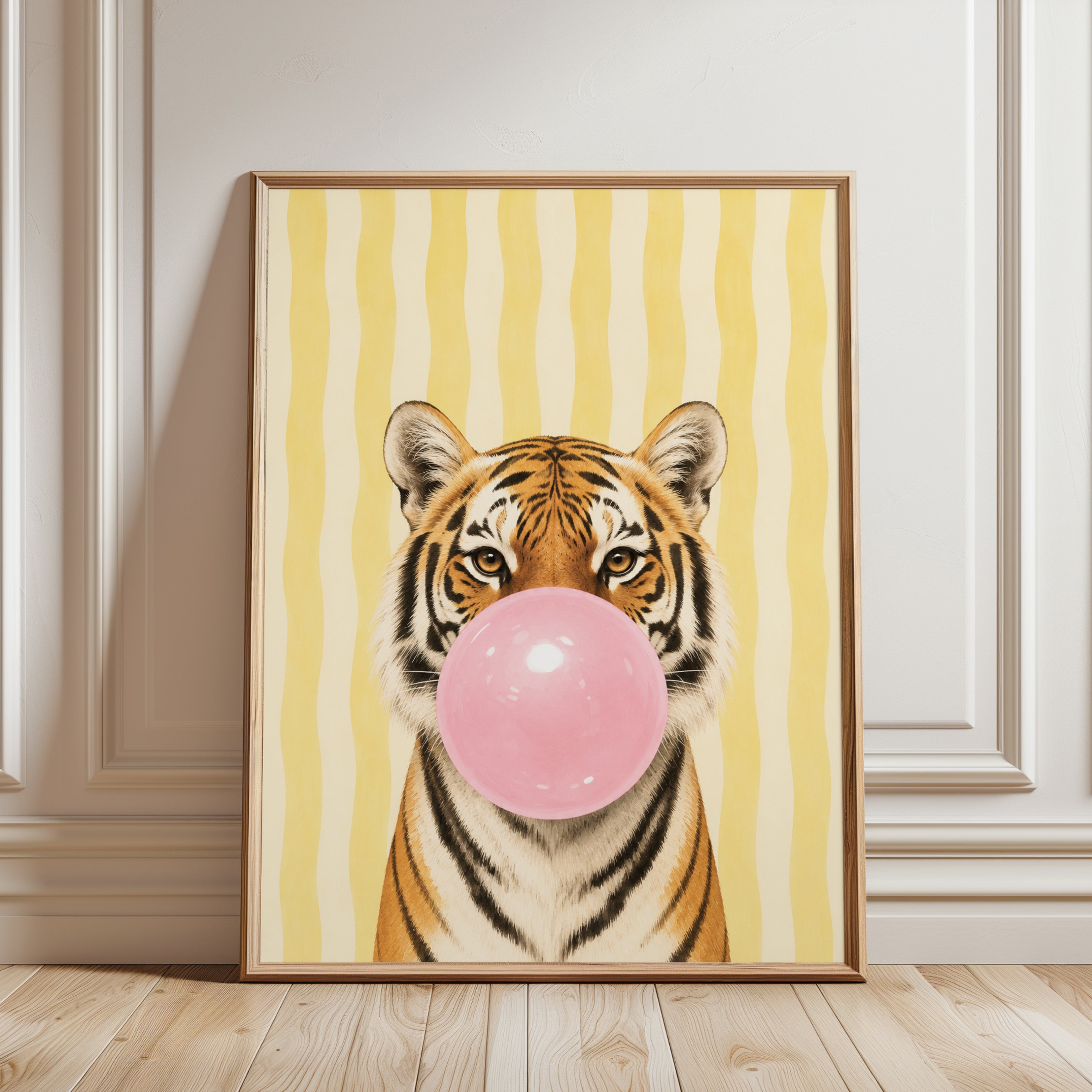 Tiger Bubble Gum Print – Animal Wall Art - framed detail