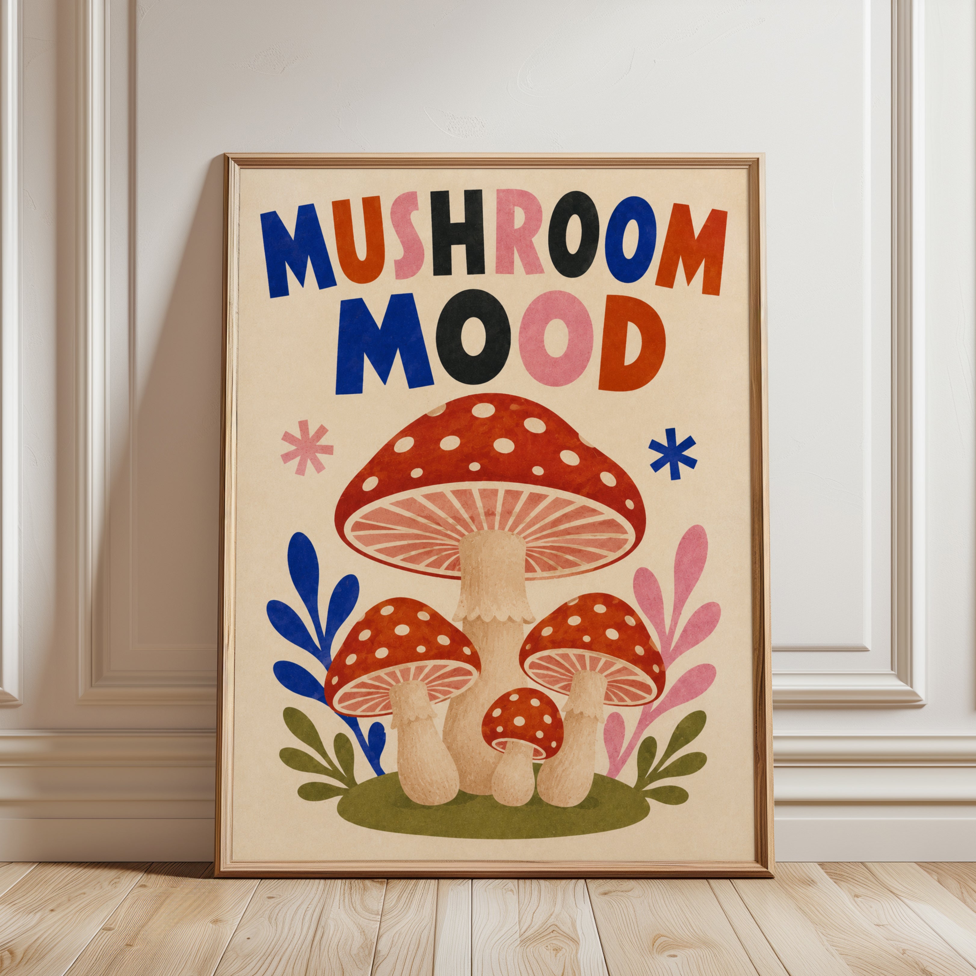 Mushroom Wall Art – Retro Kitchen Print - framed detail