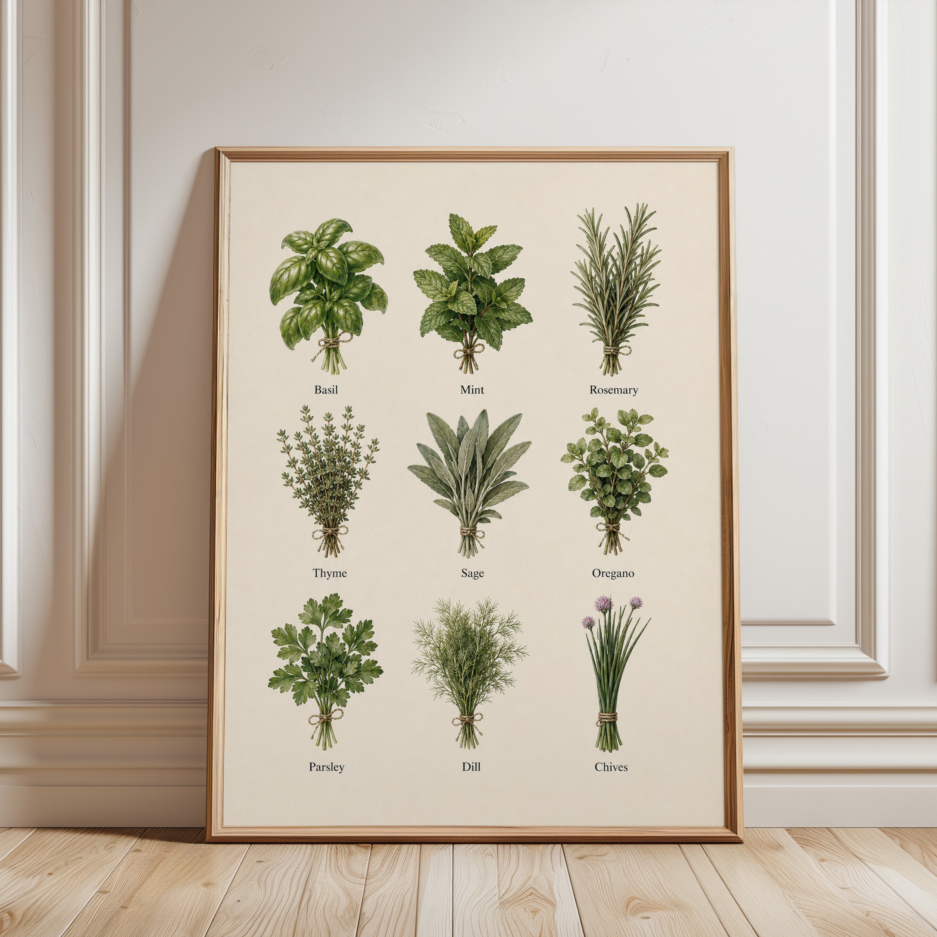 Herb Wall Art – Kitchen Botanical Print - framed detail