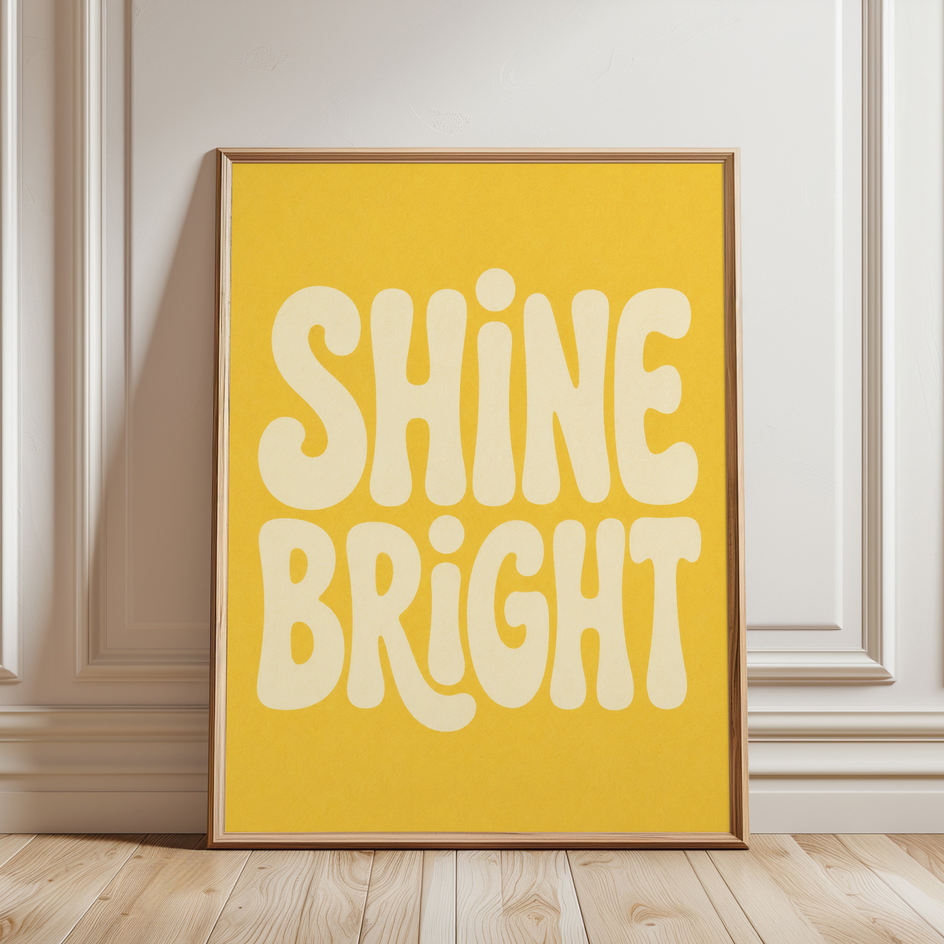 Shine Bright Print: Retro Kids Room Art (70s Style Typography) - framed detail