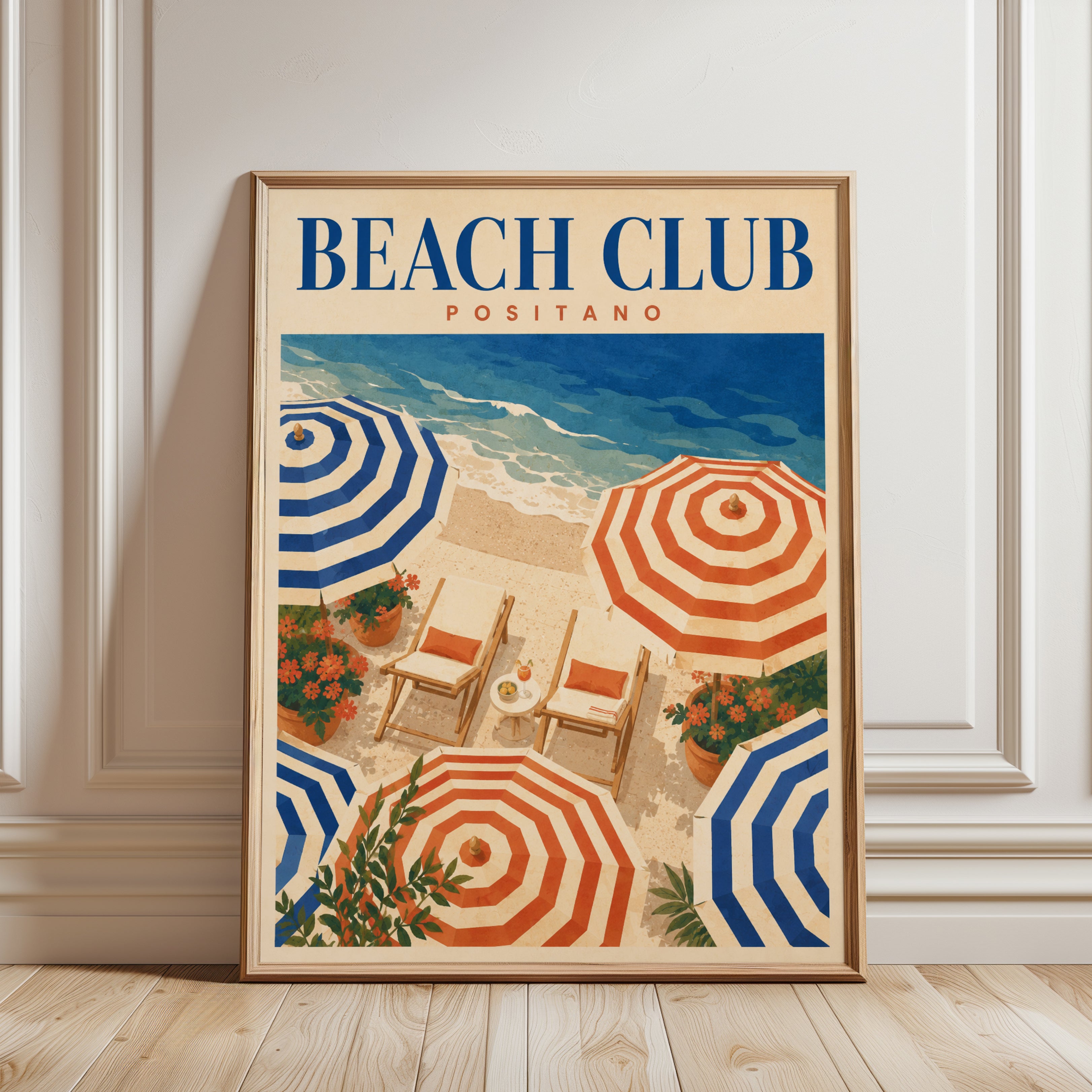 Vintage Travel Poster – Beach Club Wall Art - framed detail
