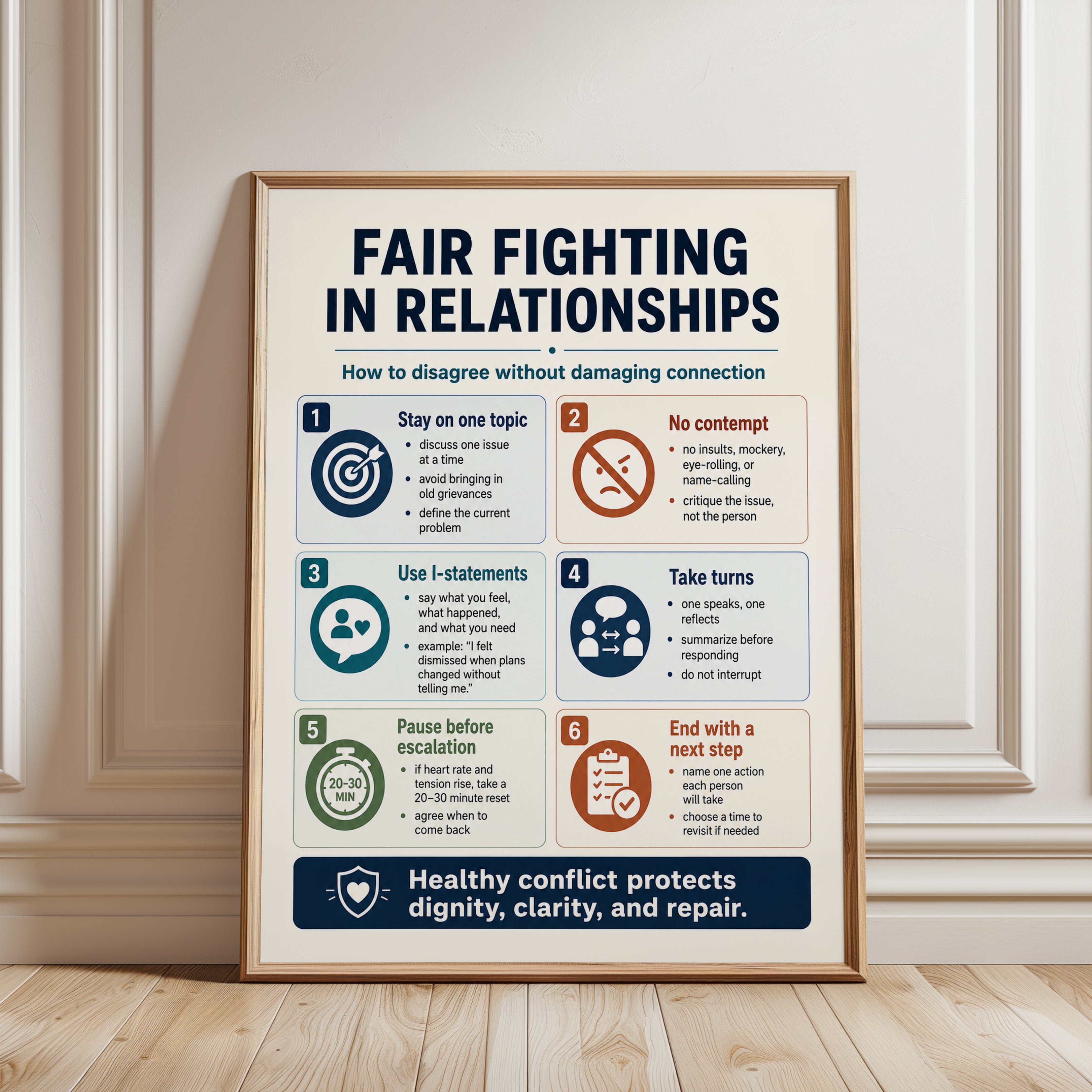 Fair Fighting Print: Conflict Resolution Guide for Couples - framed detail