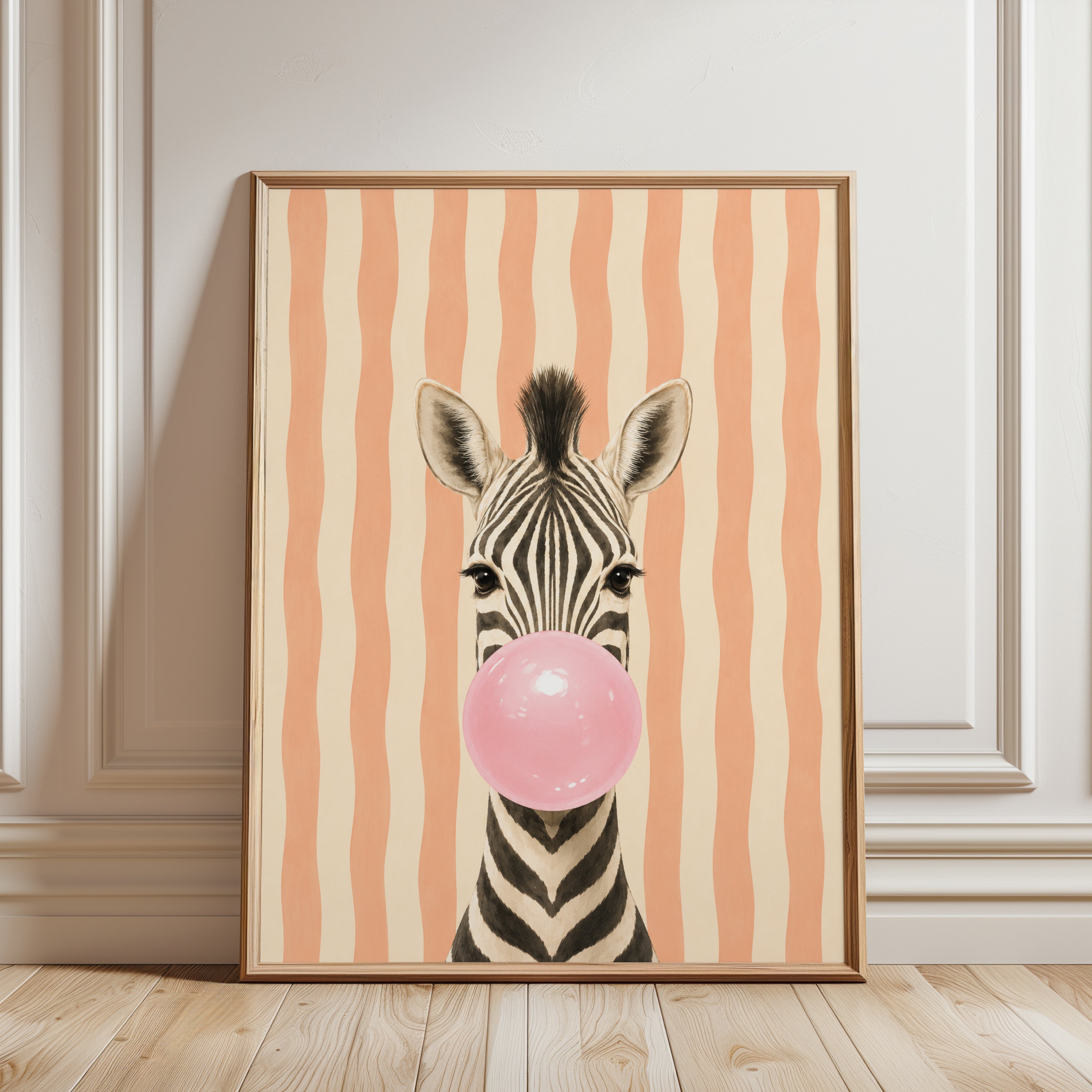 Zebra Bubble Gum Print – Animal Nursery Wall Art - framed detail