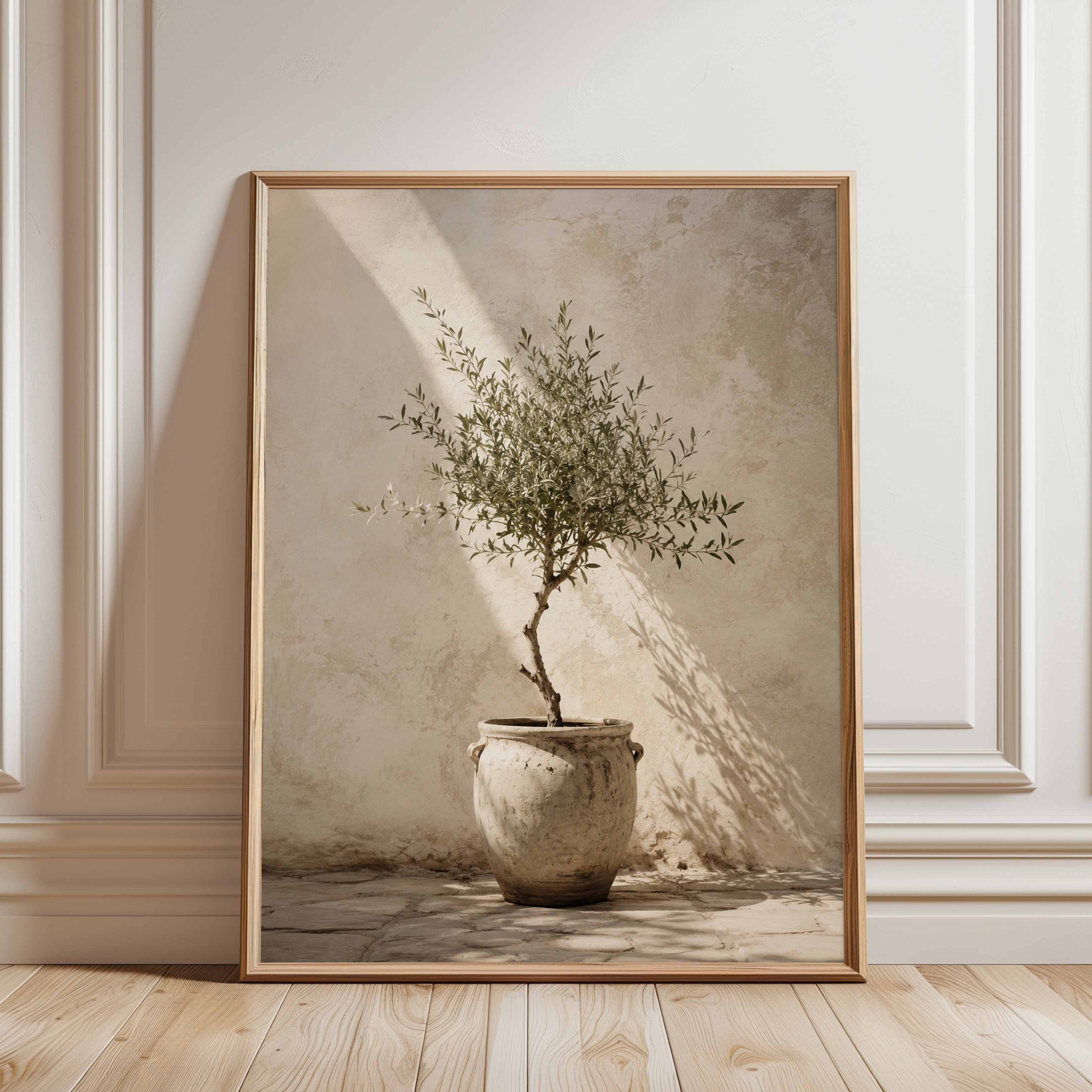 Olive Tree Wall Art: Rustic Pot - framed detail