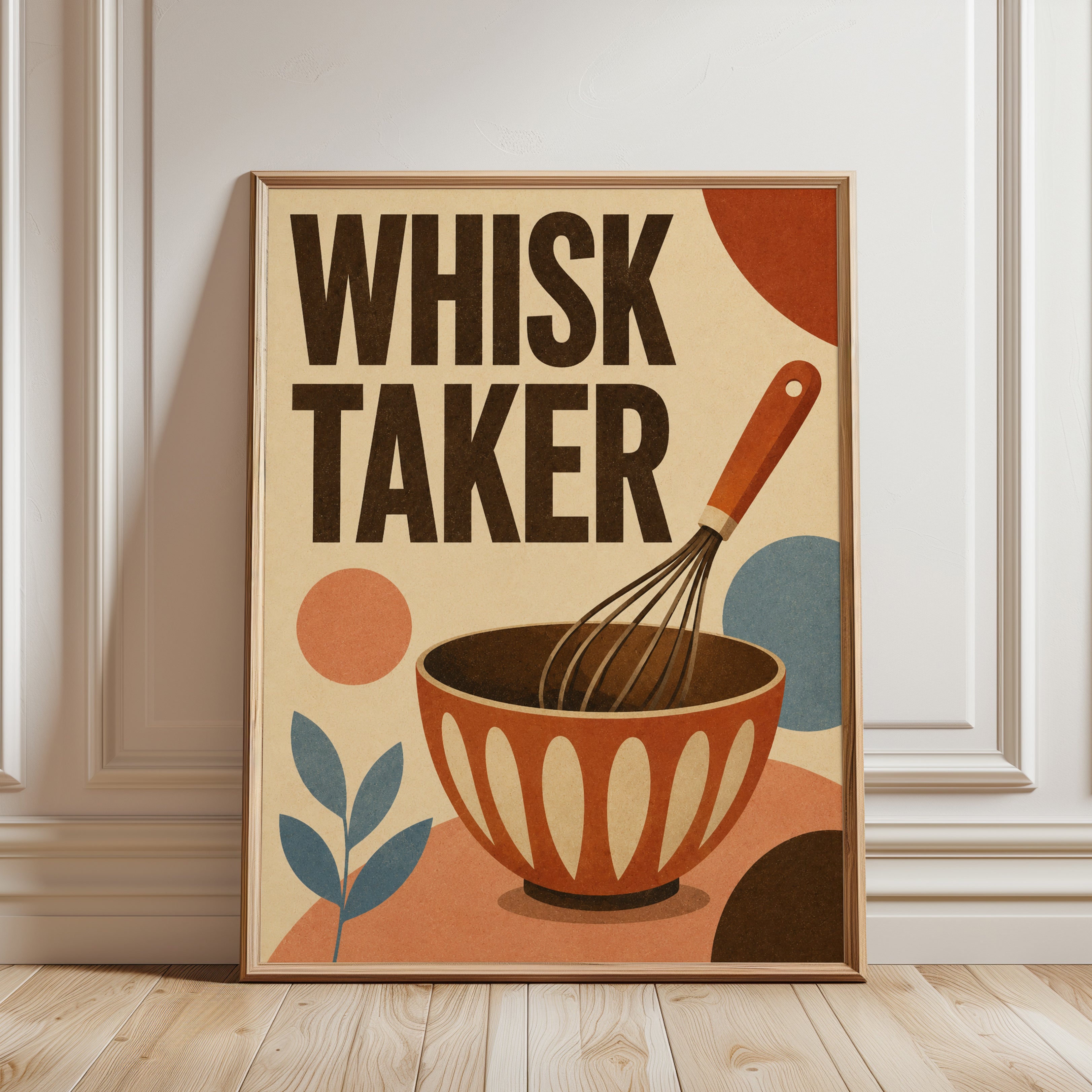 Whisk Taker Print: Retro Cooking Art (Kitchen & Dining Room) - framed detail