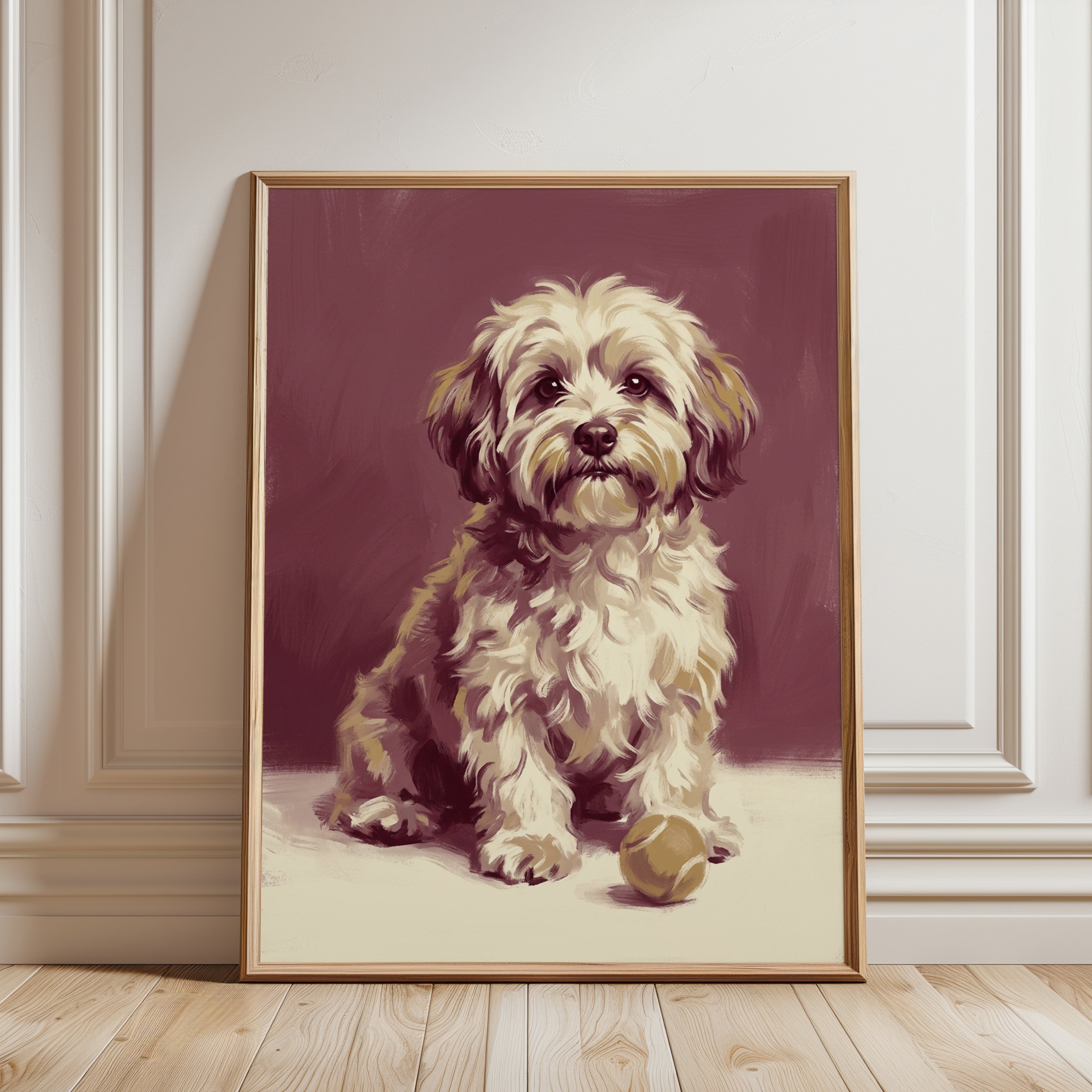 Havanese Dog Portrait: Vintage Style Pet Art Print - framed detail