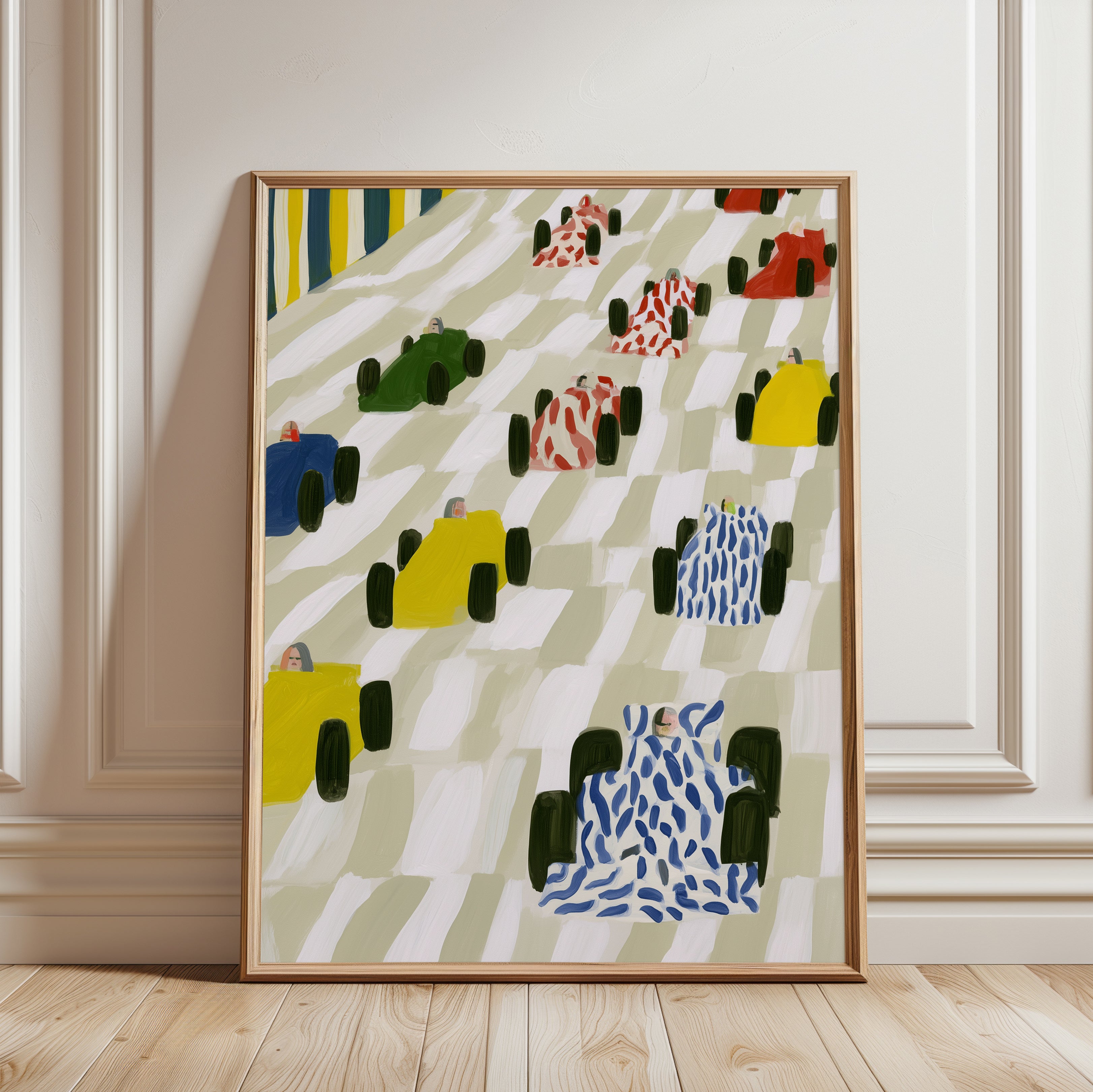 Race Cars Illustration: Vintage Formula One Print (Kids & Office) - framed detail