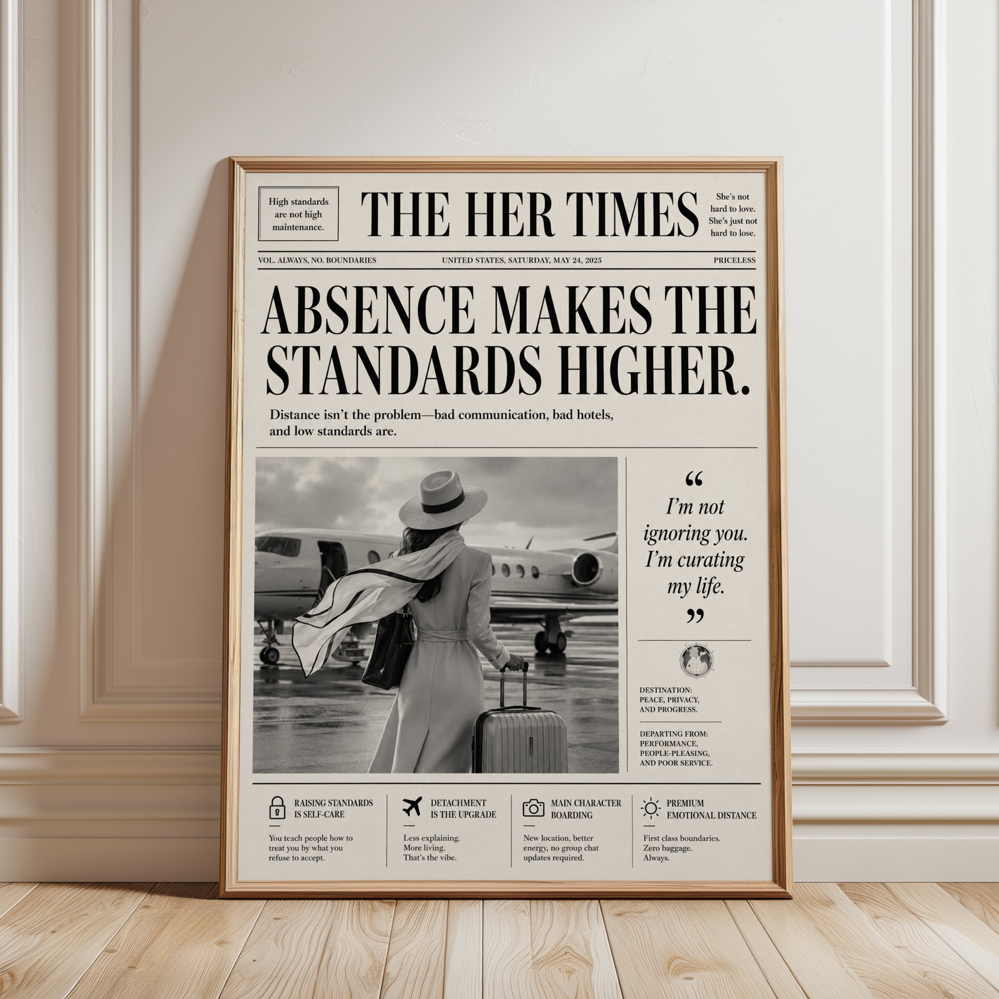 Vintage Fashion Newspaper Print: Feminine Wall Art - framed detail