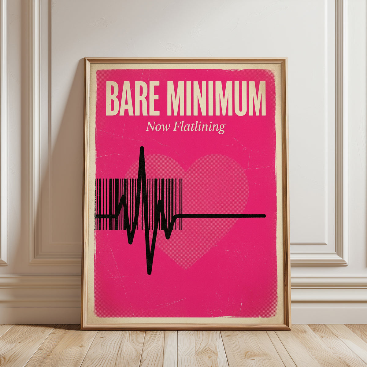 Bare Minimum Poster: Retro Pink Heartbeat Barcode Art Print - framed detail