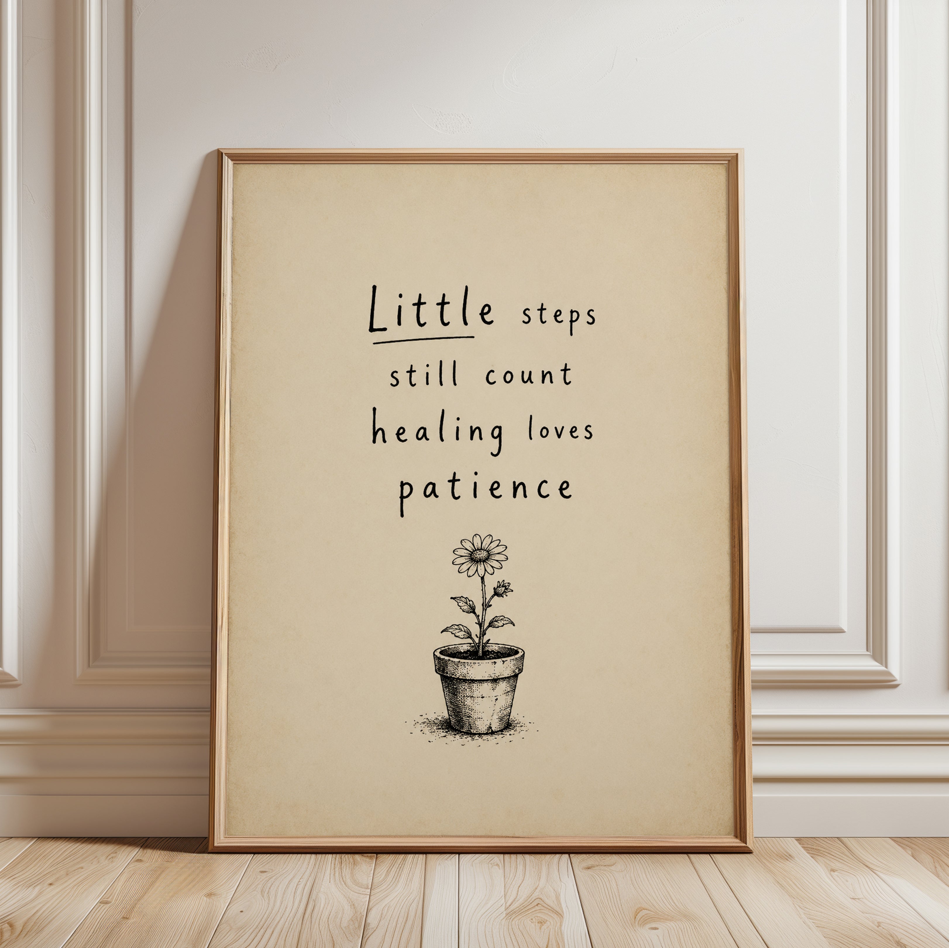 Little Steps Still Count Wall Art: Minimalist Botanical Poster - framed detail