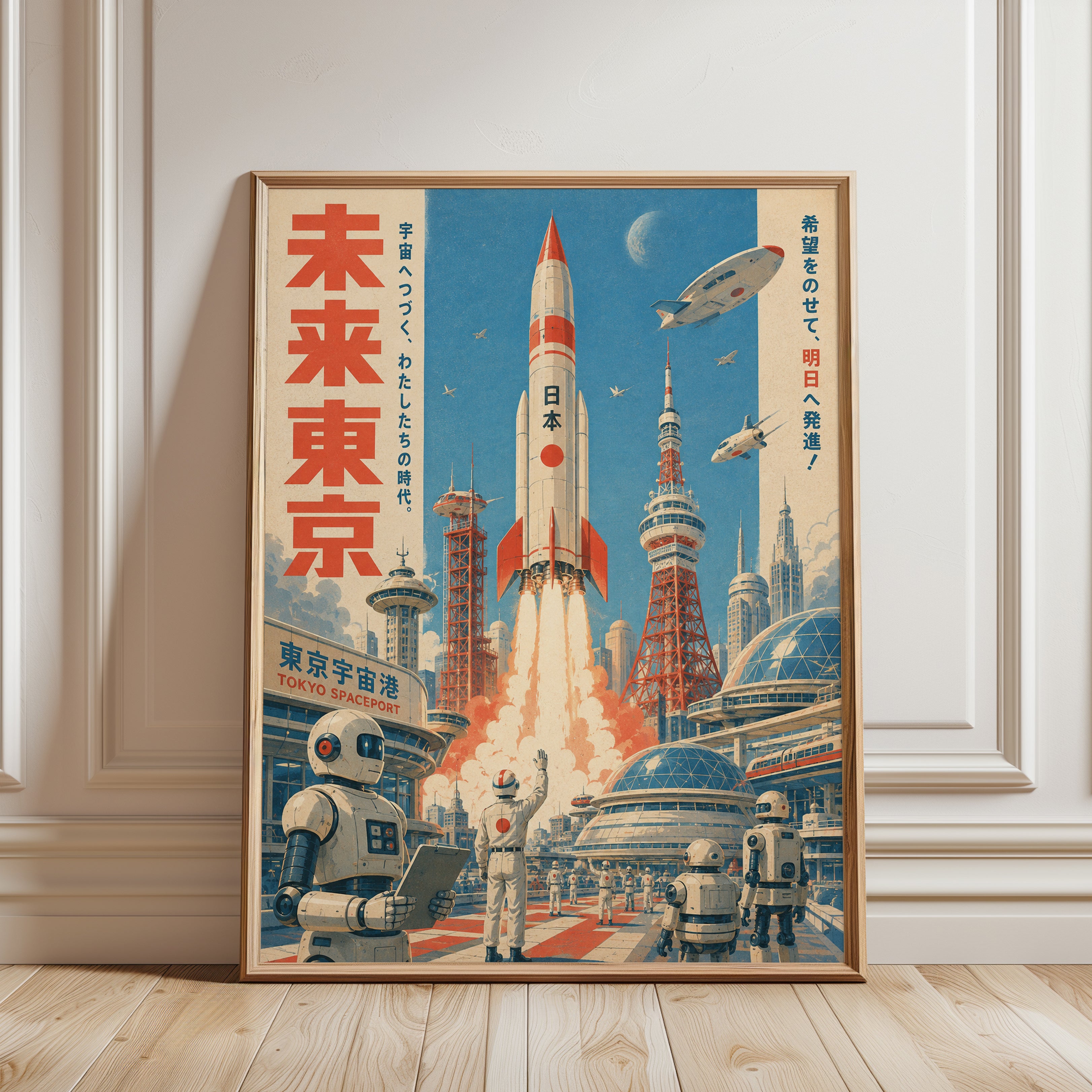 Retro Space Poster – Tokyo Spaceport Wall Art - framed detail