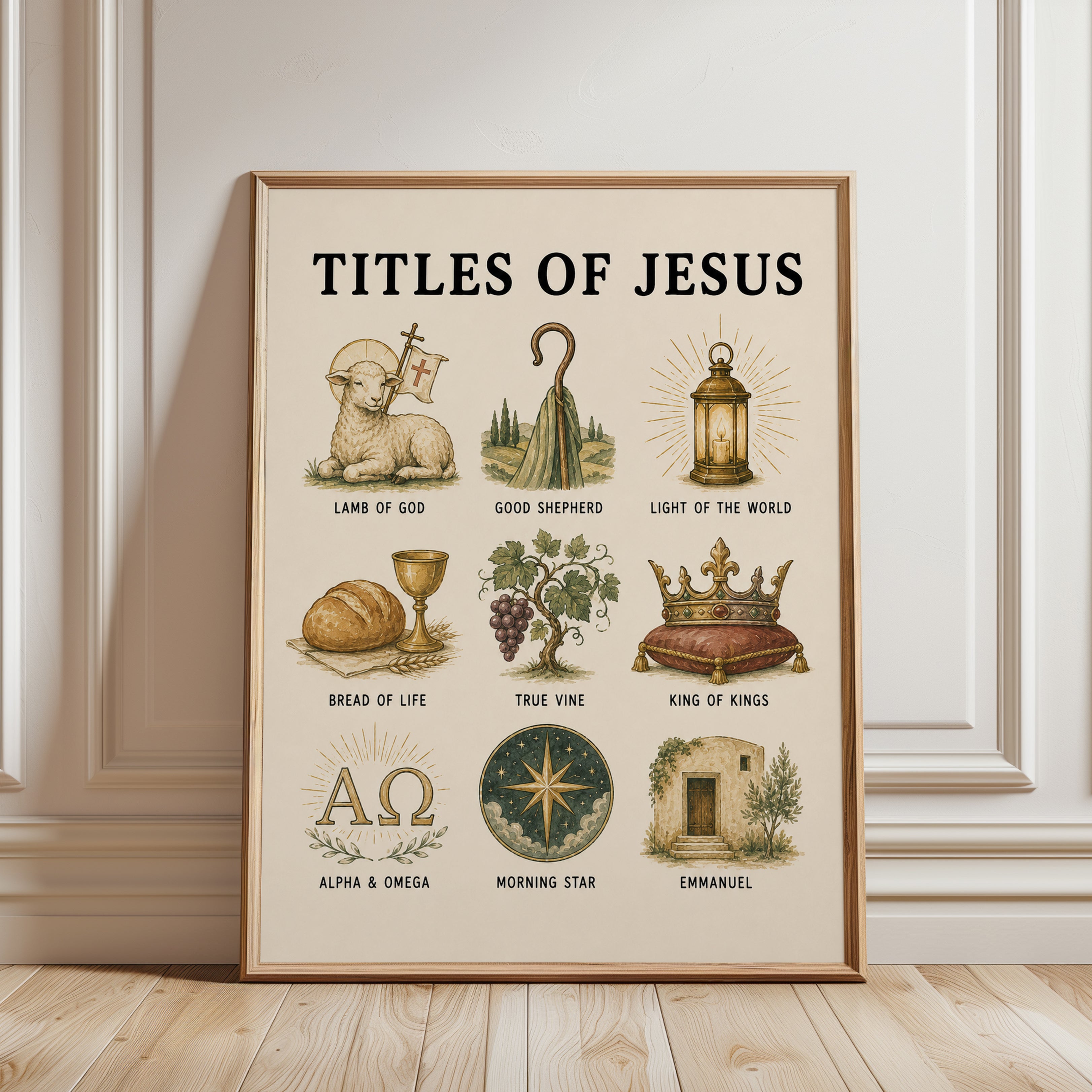 Titles of Jesus Religious Print - framed detail