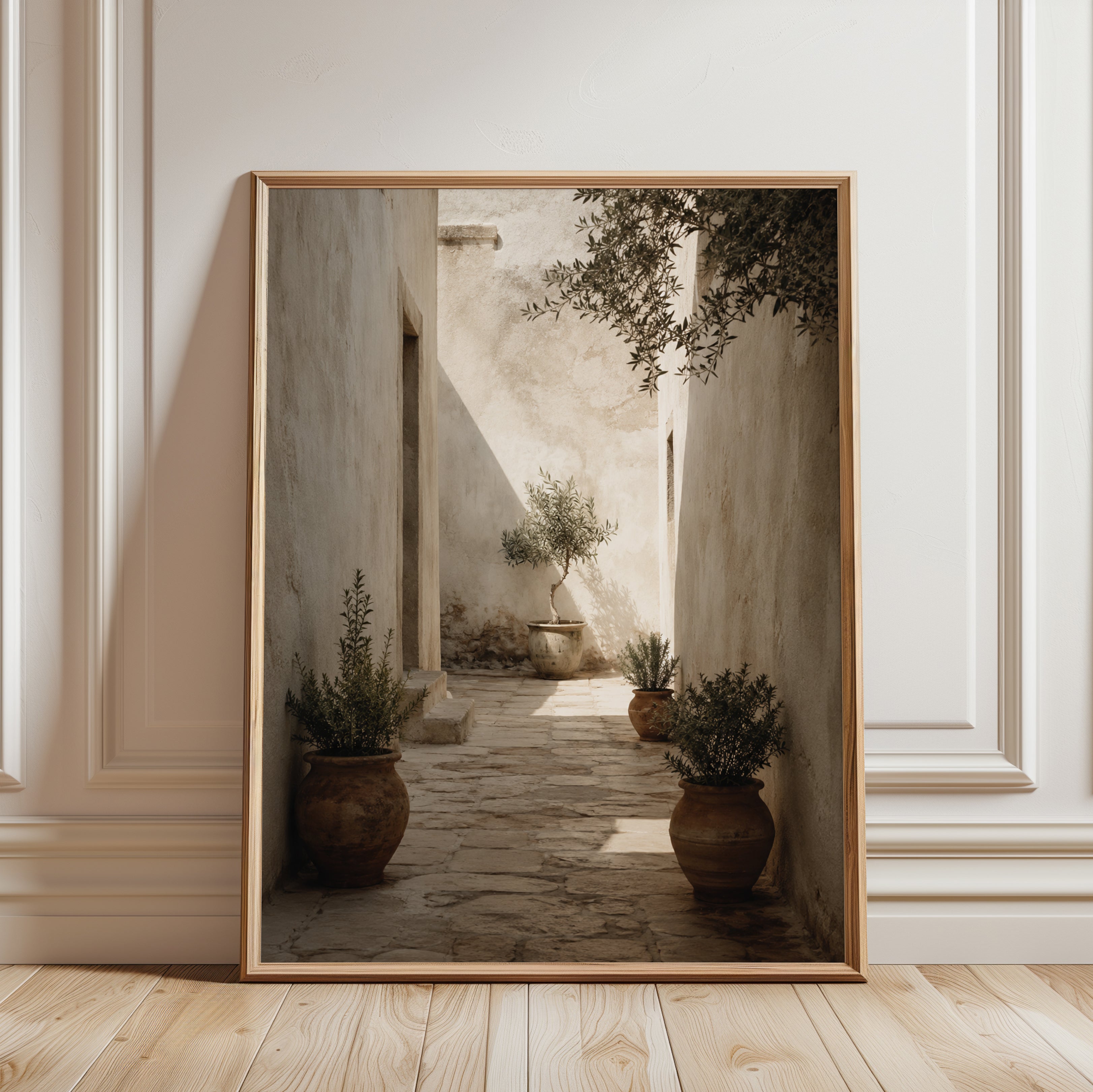 Mediterranean Courtyard Wall Art: Rustic Terracotta Pots - framed detail